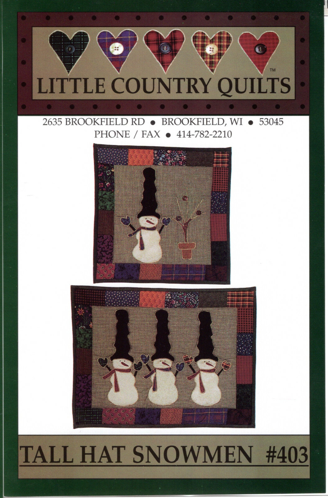 "Tall Hat Snowmen" Little Country Quilts Applique Pattern/Instruction Pack # 403