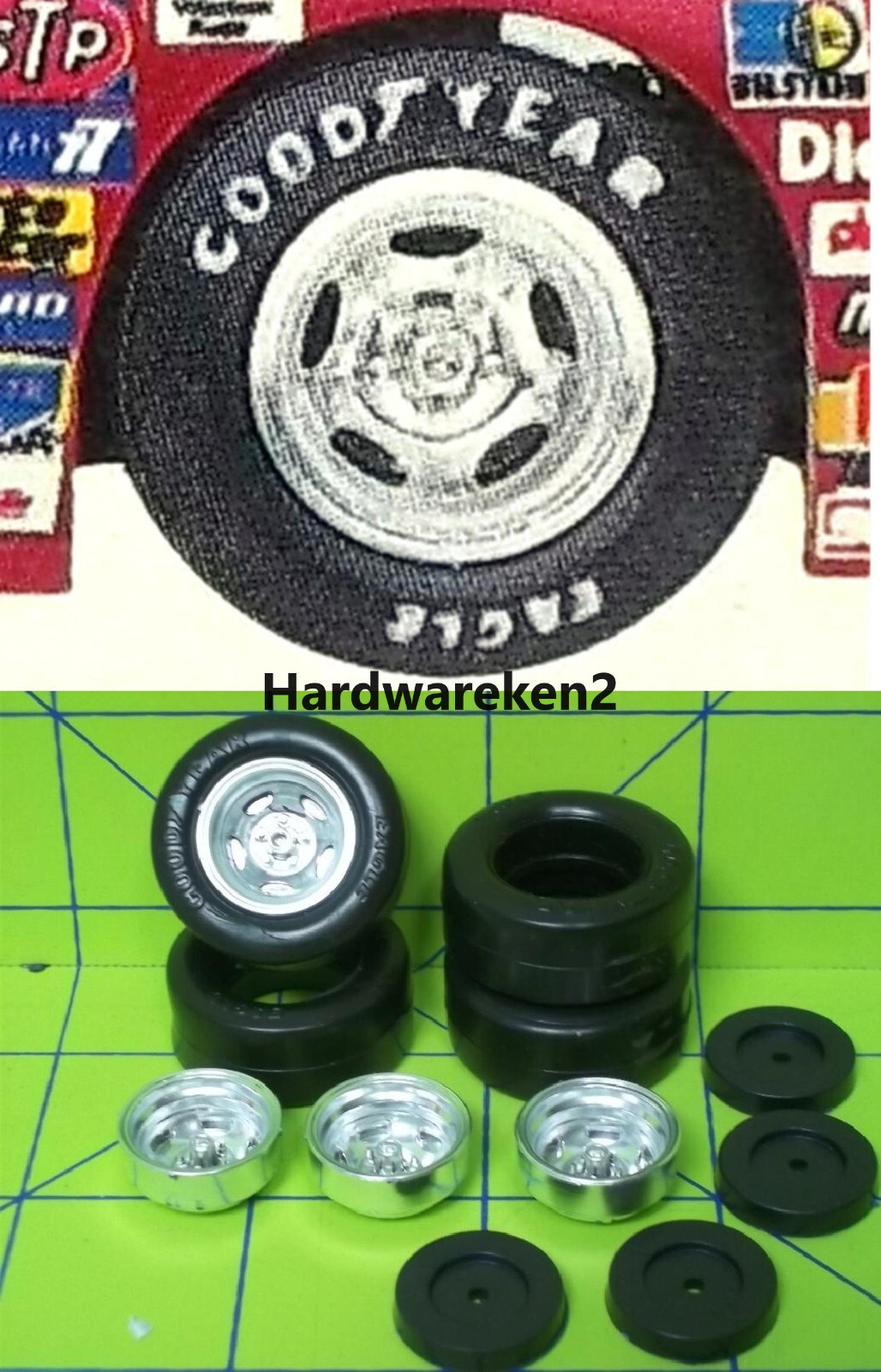 BODY PART - NASCAR 1980-1990's 5 HOLE RACING WHEEL w/TIRES- 1/24