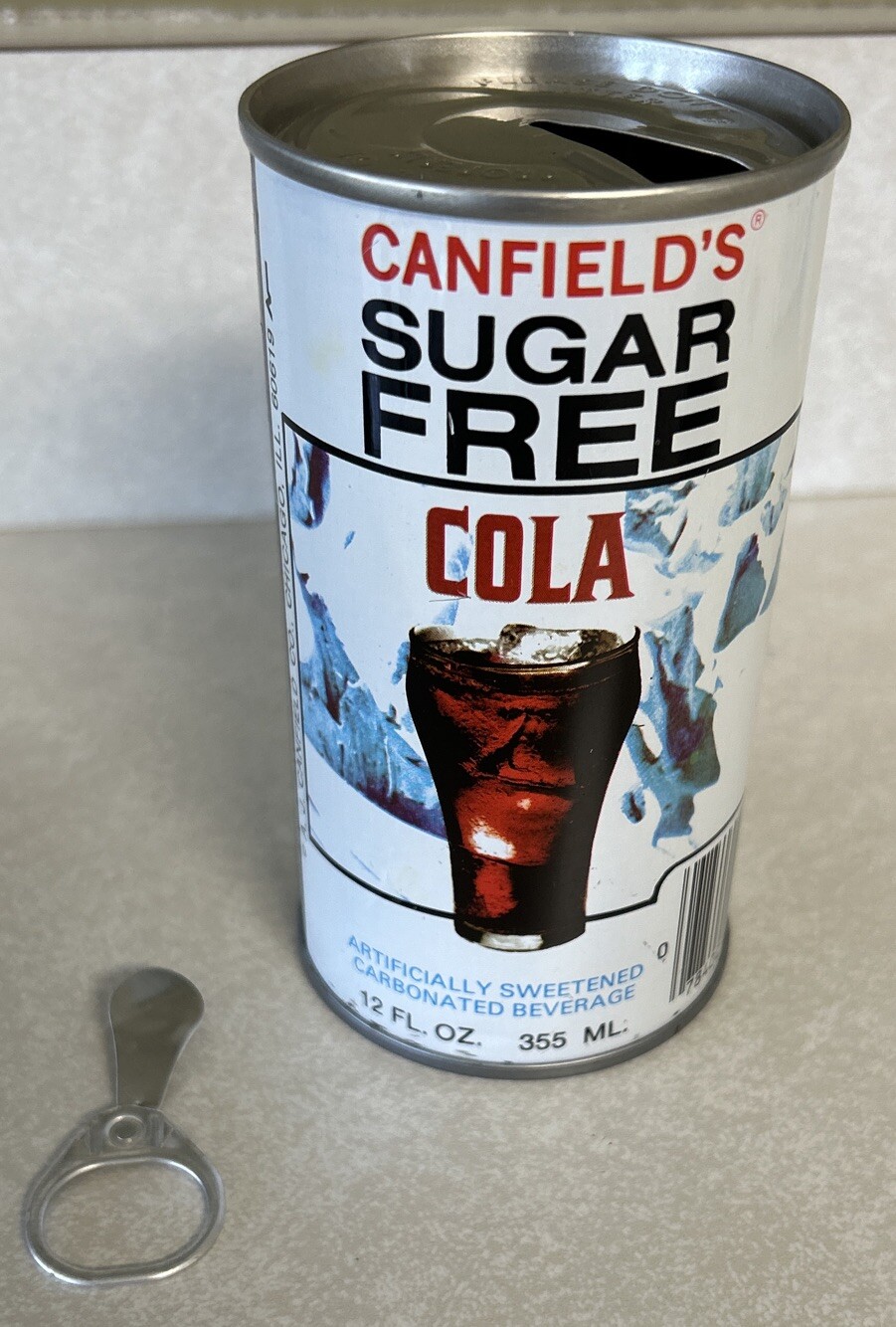 VINTAGE CANFIELD'S SUGAR FREE 12 Oz. EMPTY COLA PULL TAB STEEL CAN