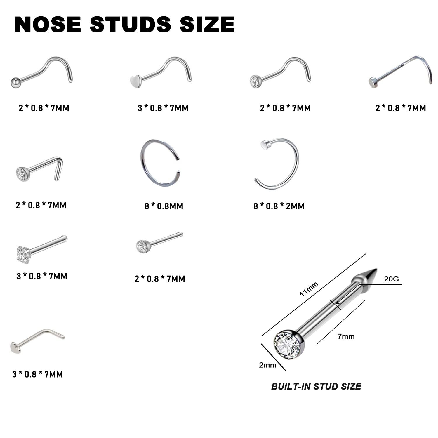 Nose Piercing Kit,2Pack Disposable Self Nose Piercing Tool with 10Pcs Nose Rings