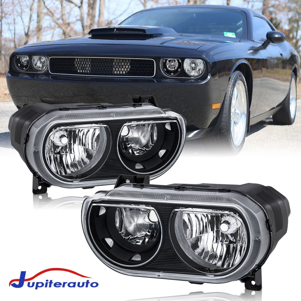 For 2008-2014 Dodge Challenger Black Headlights Assembly A Pair