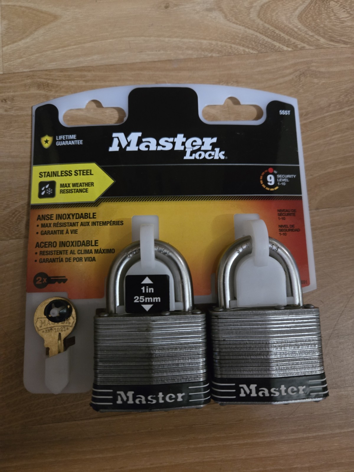 Master Lock 5SSTHC Stainless Outdoor Padlock with Key, 2 in. Wide, 2 Pack