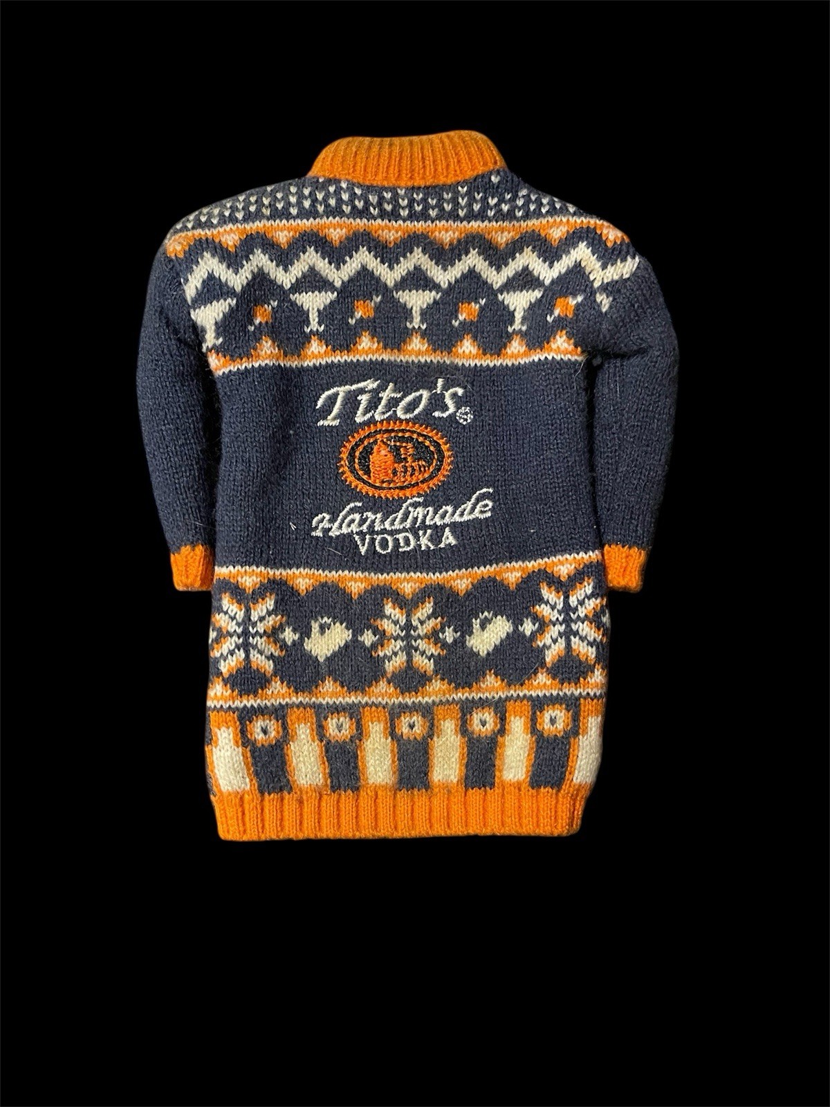 Tito's Handmade Vodka Gift Give a Bottle Raise Glass Knit Sweaters Sleeves Blue