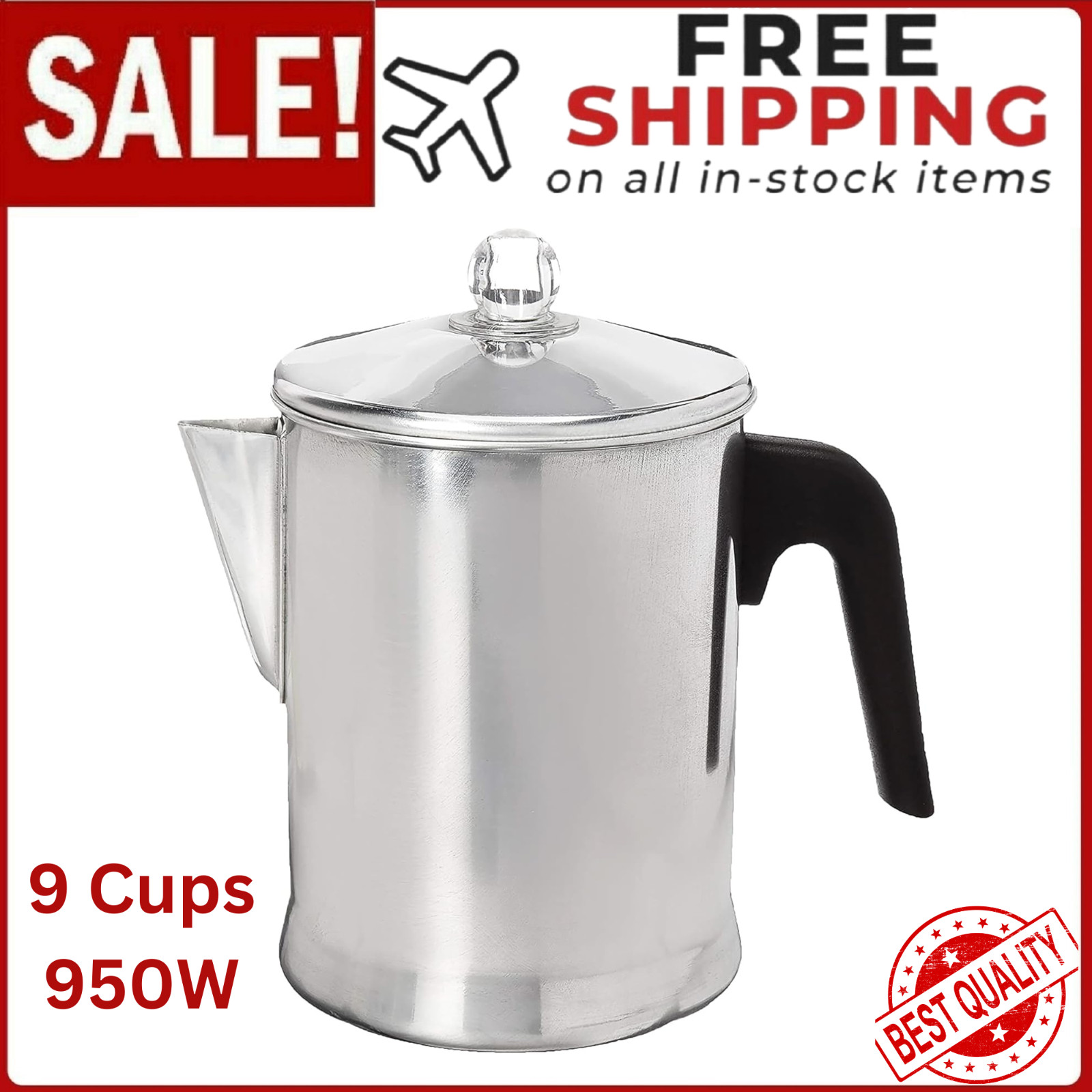 Heavy Duty Stove Top Percolator Coffee Pot Maker 9-Cup