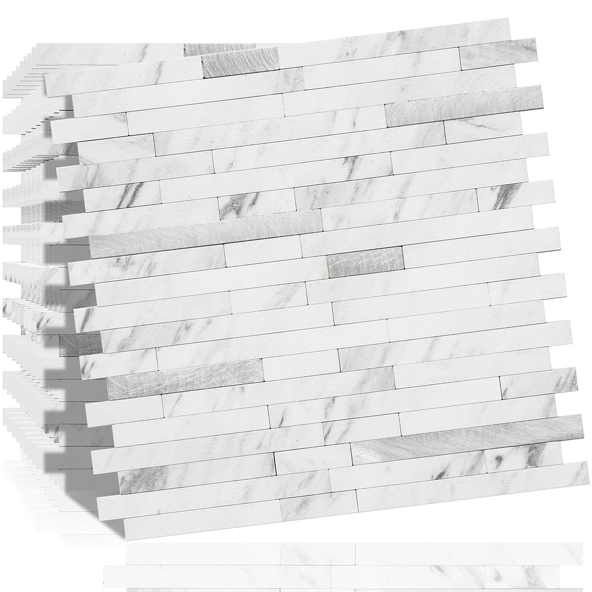 DICOFUN 10-Sheet Peel and Stick Backsplash Tile Faux White Marble PVC Metal Stic