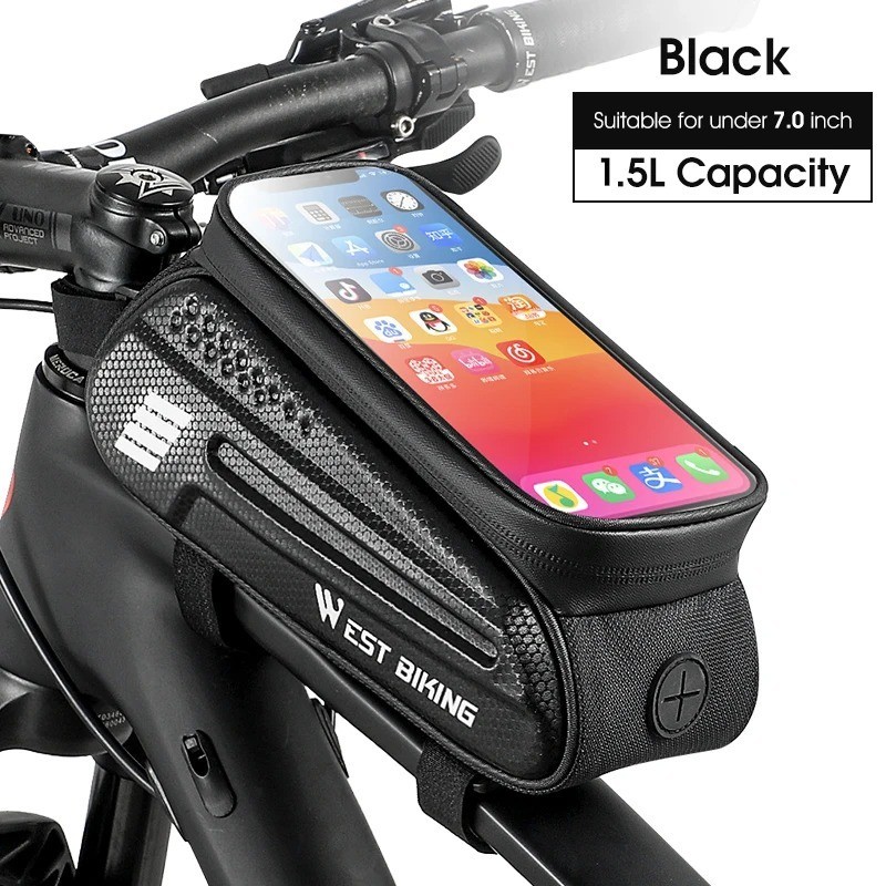 7 Inch Waterproof Bike Phone Bag Touch Screen Bicycle Frame Storage Pouch
