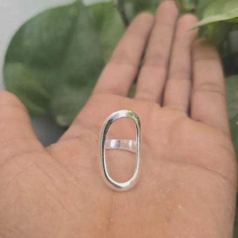 Solid 925 Sterling Silver Long Oval Band Ring Splint Handmade Ring All Size