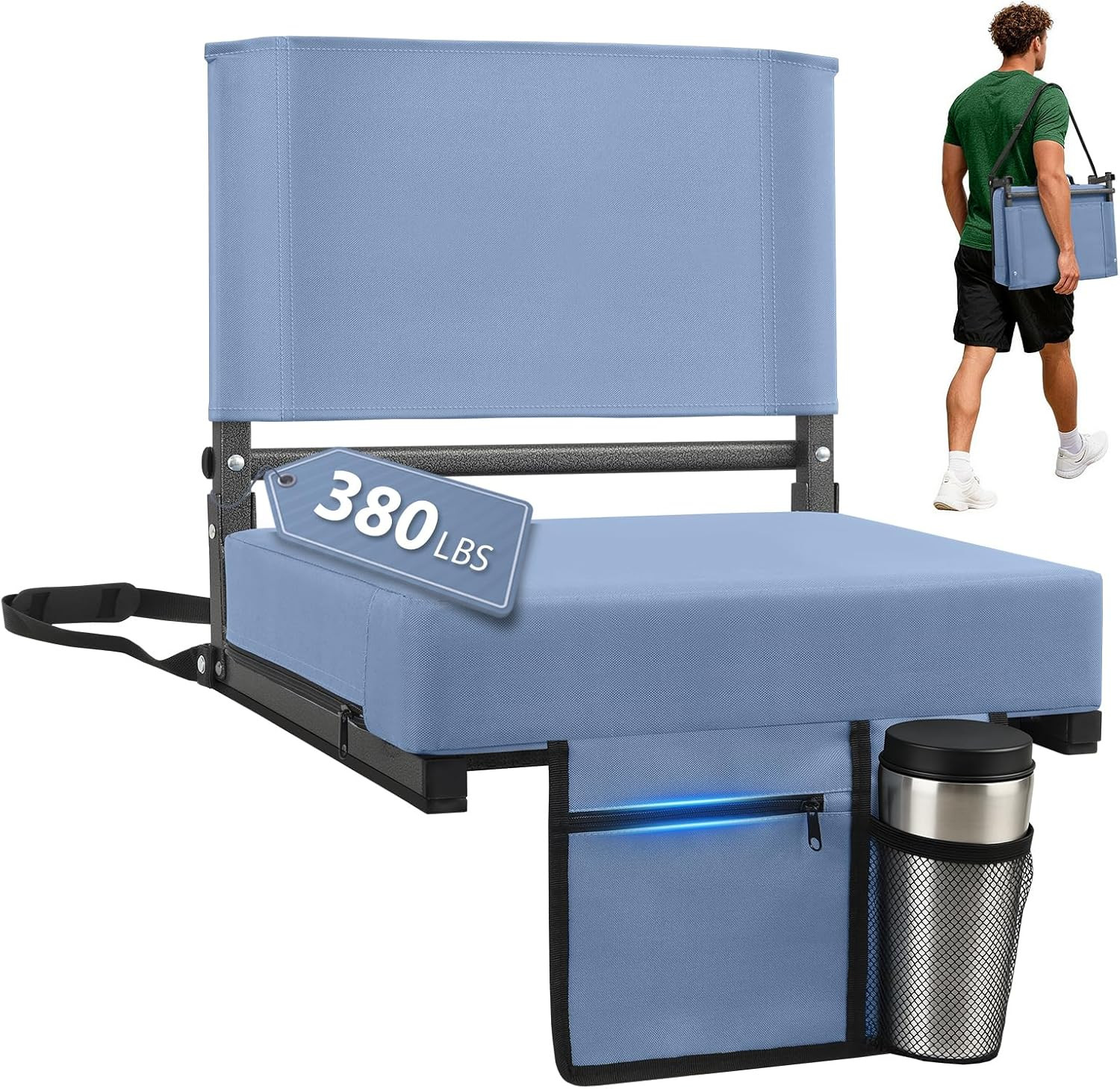 Stadium Seats with Back Support, Thick Padded Portable Bleacher Seat with Handle