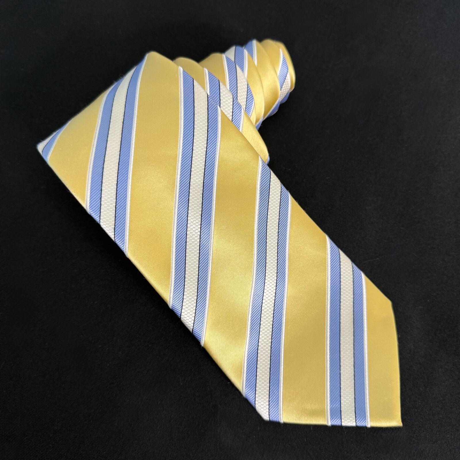 Donald J Trump 100% Silk Blue Yellow Neck Tie Signature Collection Gold Bar Logo
