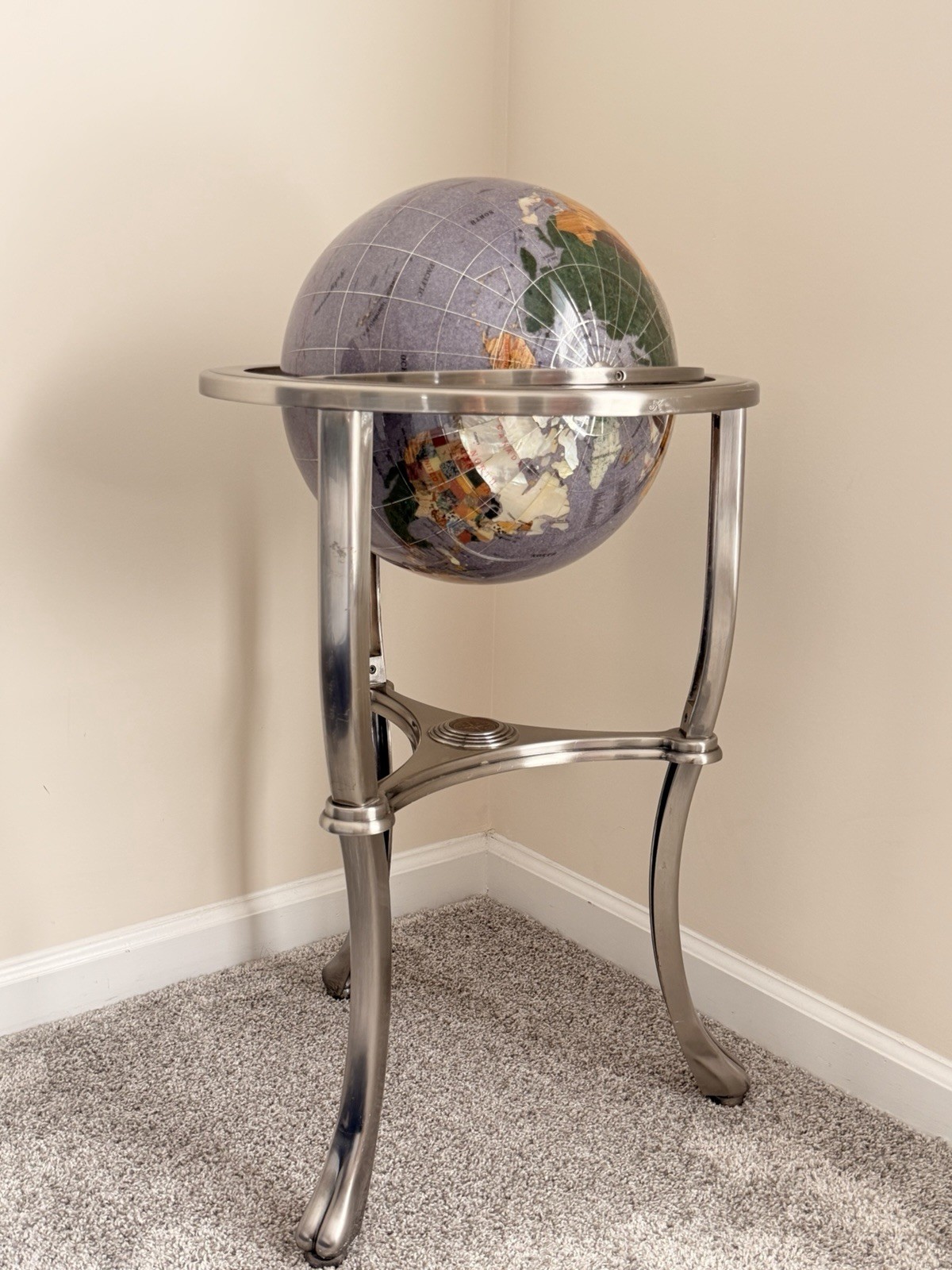RARE Alexander KALIFANO 35" Gemstone Floor Globe AMETHYST Purple Ocean Silver