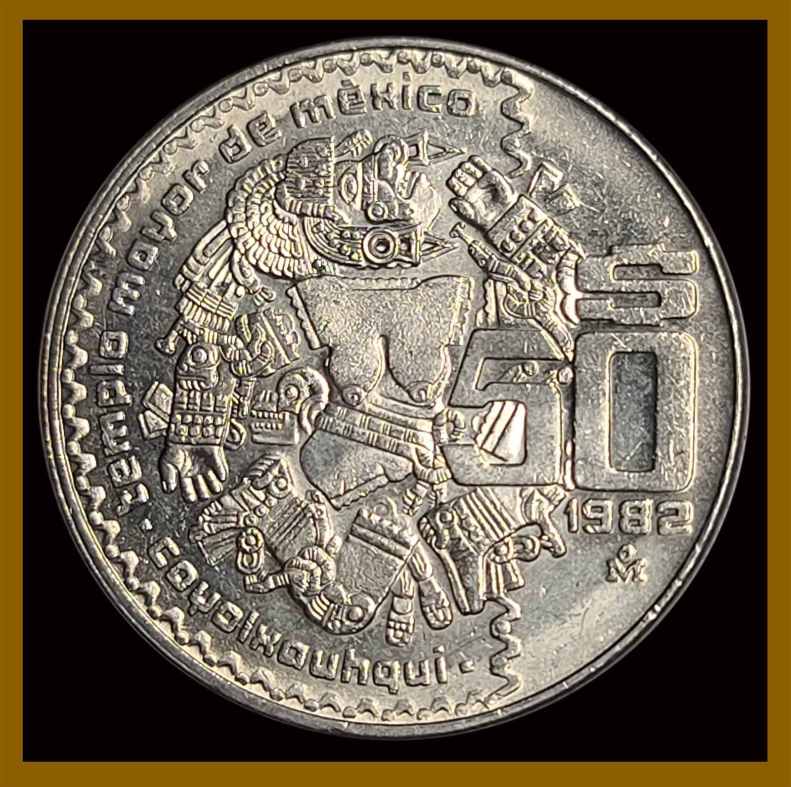 Mexico 50 Pesos Coin, 1982 Commemorative Coyolxauhqui AU-Unc