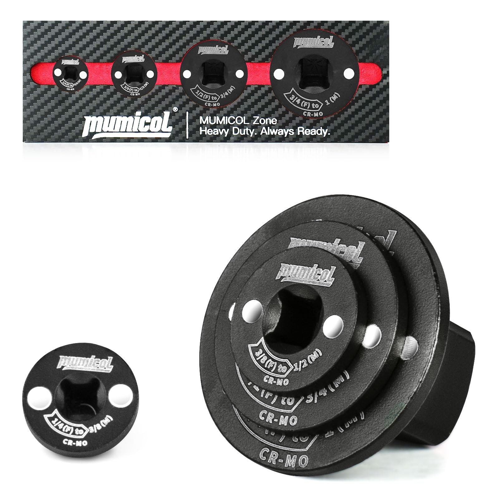 Mumicol 4PCS Low Profile Impact Socket Adapter Set, 3/8" to 1/2", 1/4" Black