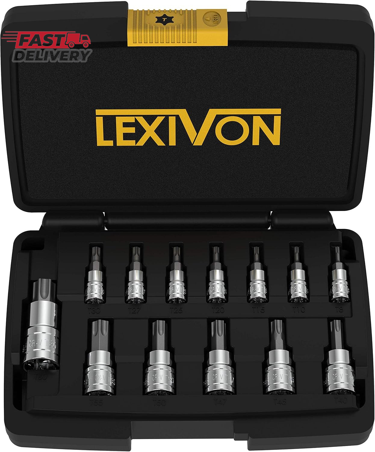 LEXIVON Torx Bit Socket Set, Premium S2 Alloy Steel | 13-Piece Star T8 - T60 Set