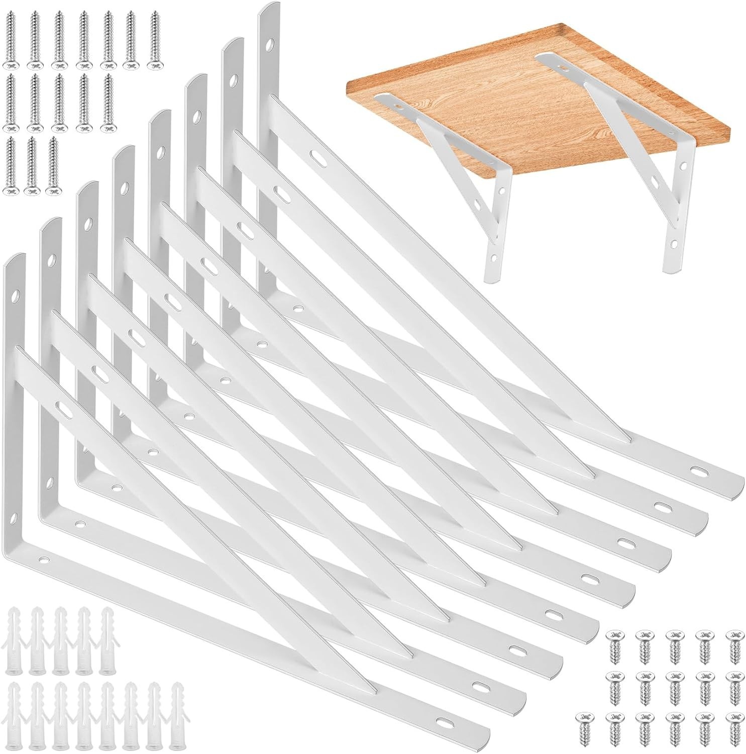 8 Pcs Heavy Duty Shelf Brackets, Floating 11.81 inch x 7.48 White, Black
