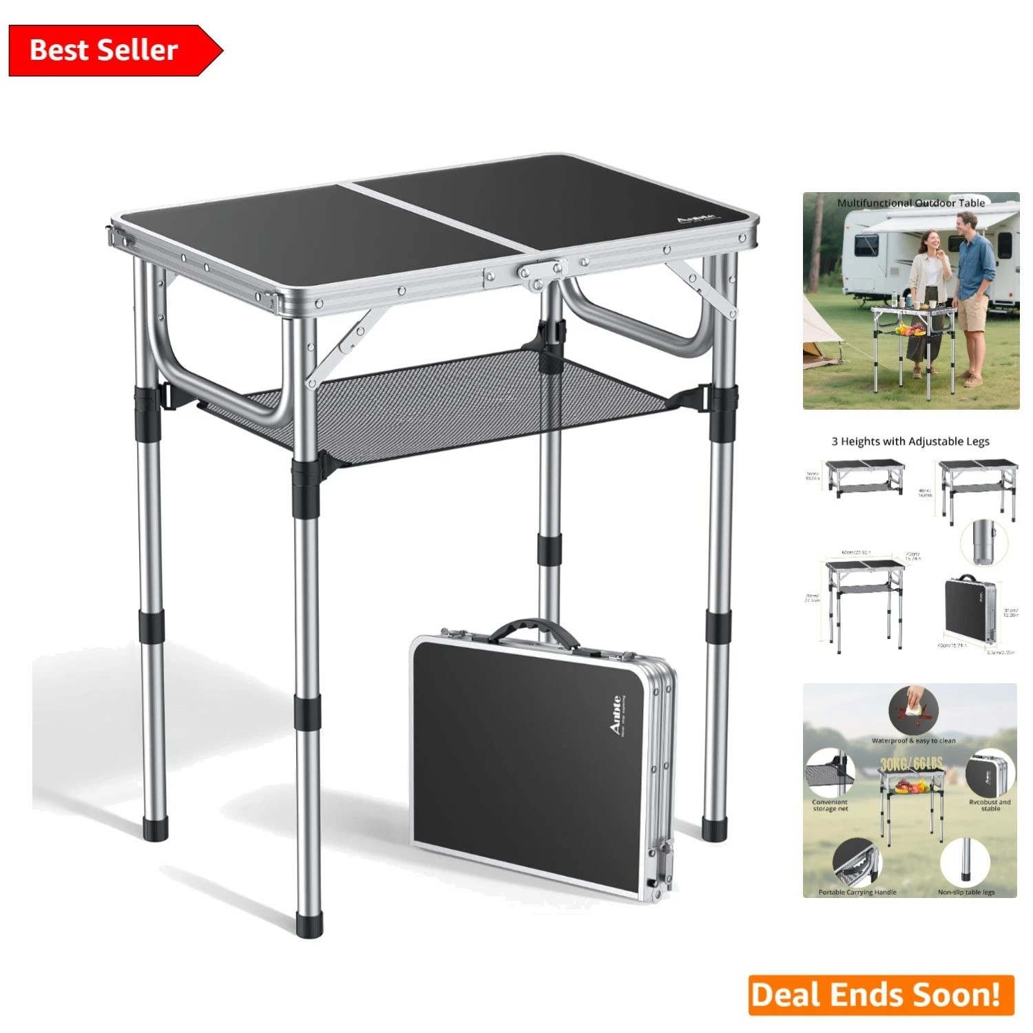 Elegant Folding Camping Table - Adjustable Height 24" x 16" for Outdoor Dining