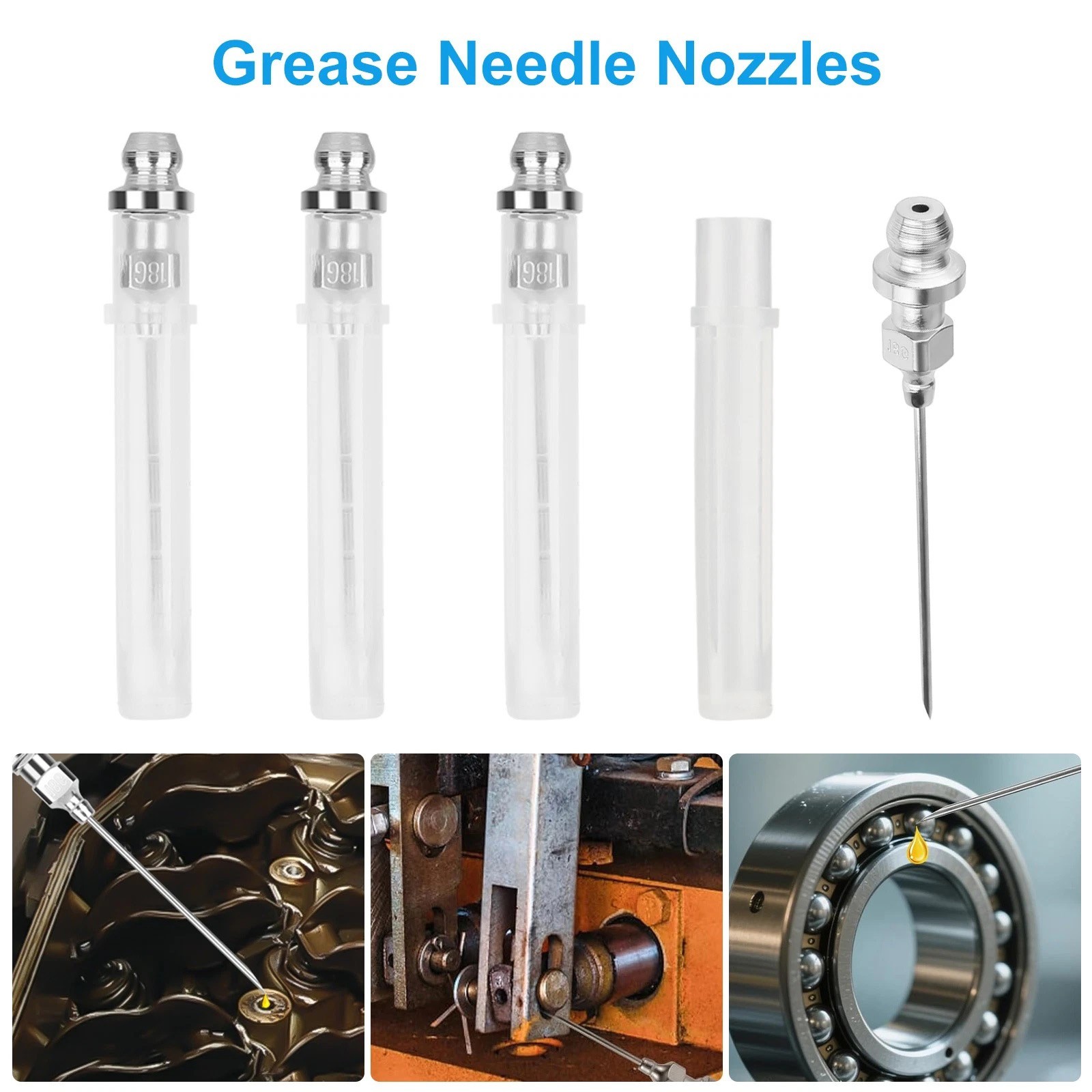 Complete Grease Injector Needle Nozzle Kit with Rubber Adapter Tool 9Pcs Set