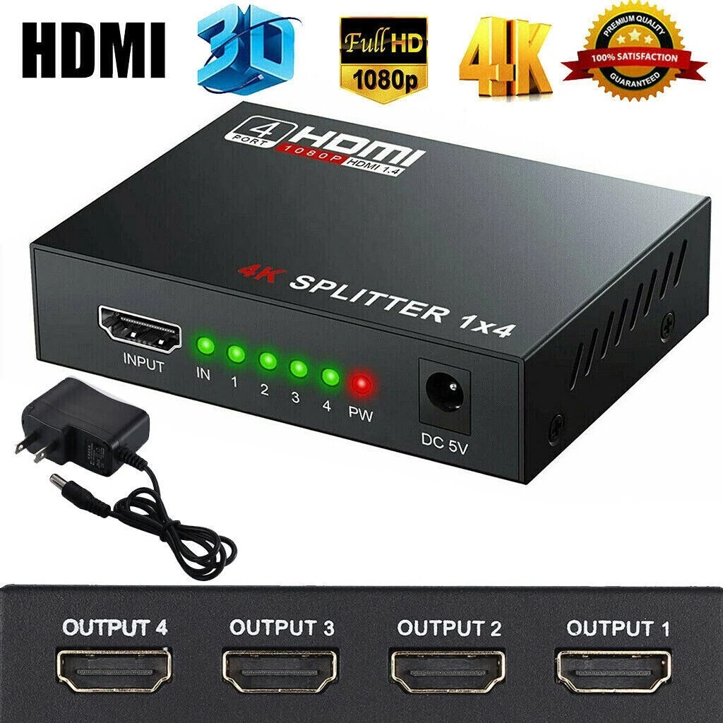 Full HD HDMI Splitter Amplifier Repeater 1080p 4K Female Switch Box 1x4 Port