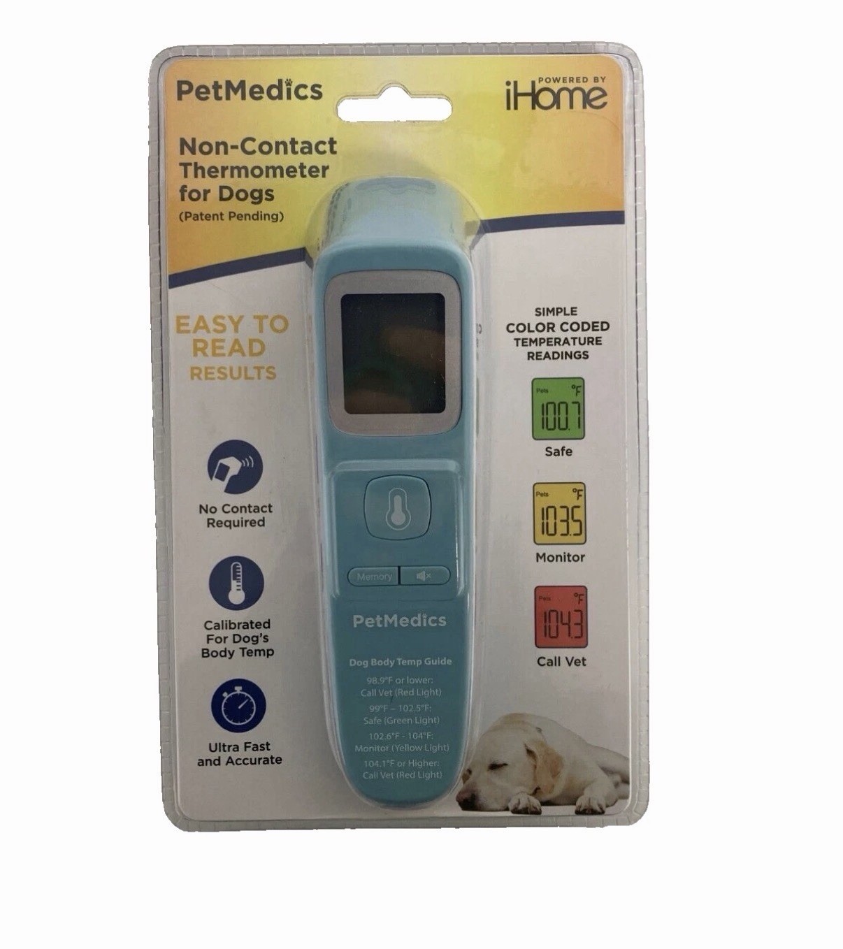 iHome PetMedics Dog Thermometer, Non-Contact Accurate Temperature Fast Easy