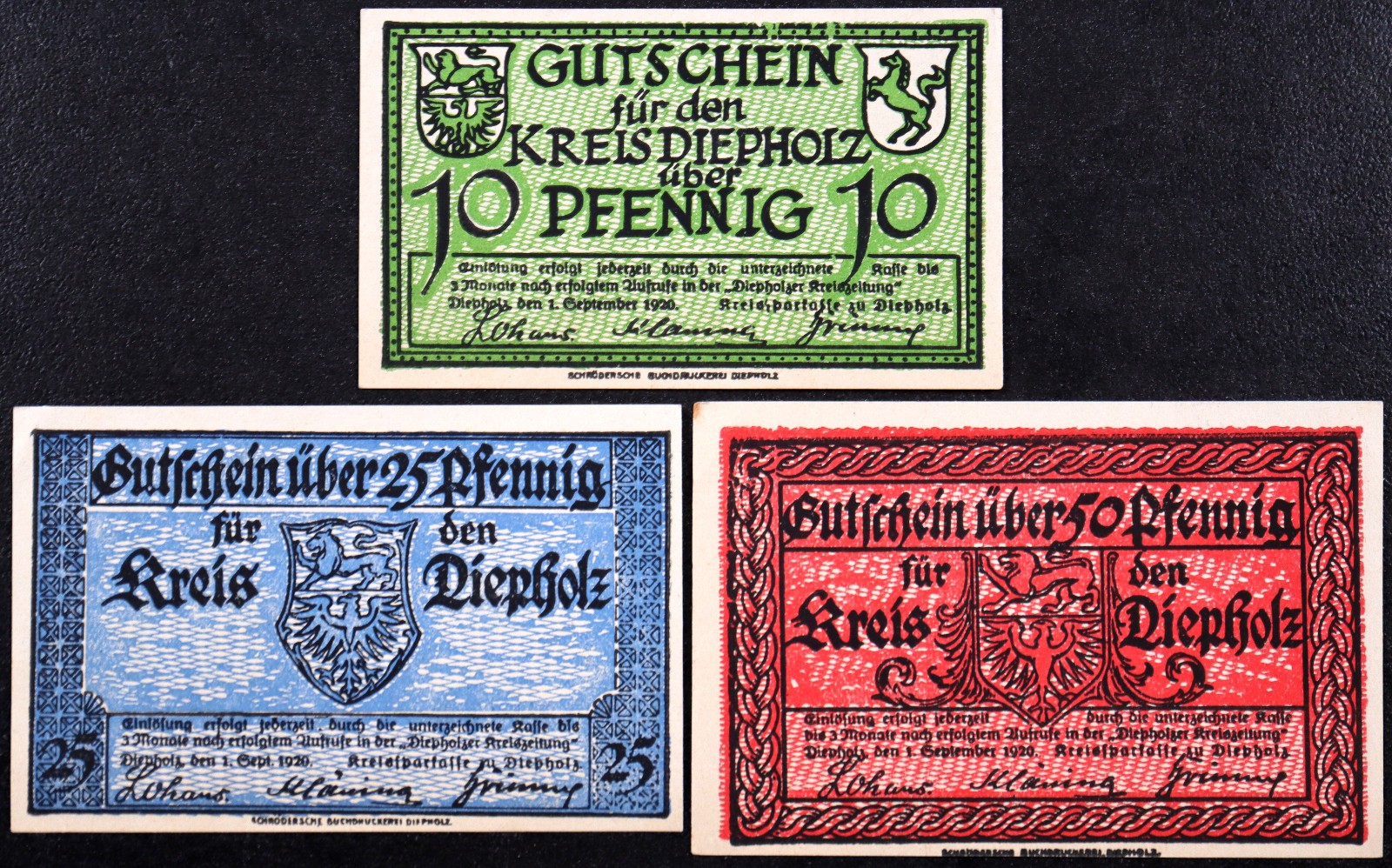 DIEPHOLZ 1920 "Schrödersche Buchdruckerei" printer Complete Set German Notgeld