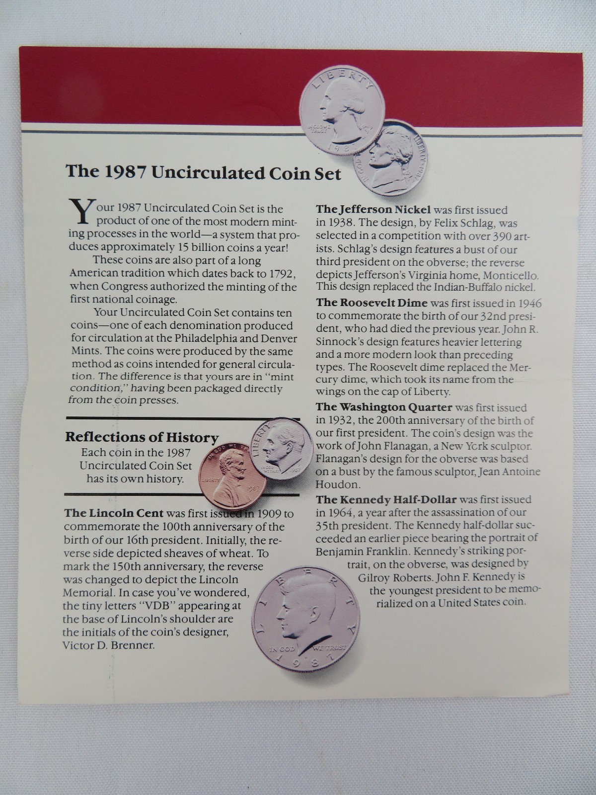 1987 Uncirculated P 6 Coins in Sets