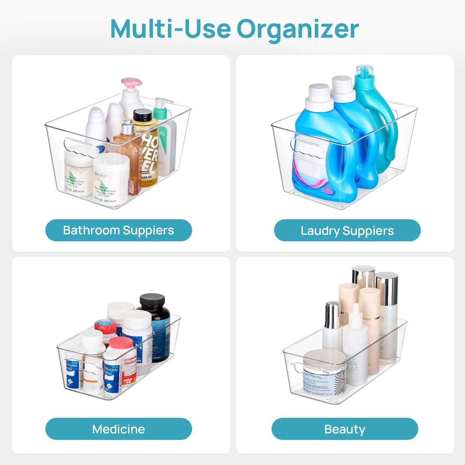 8 Pack Clear Storage Bins with Lid Set for Pantry Organizer