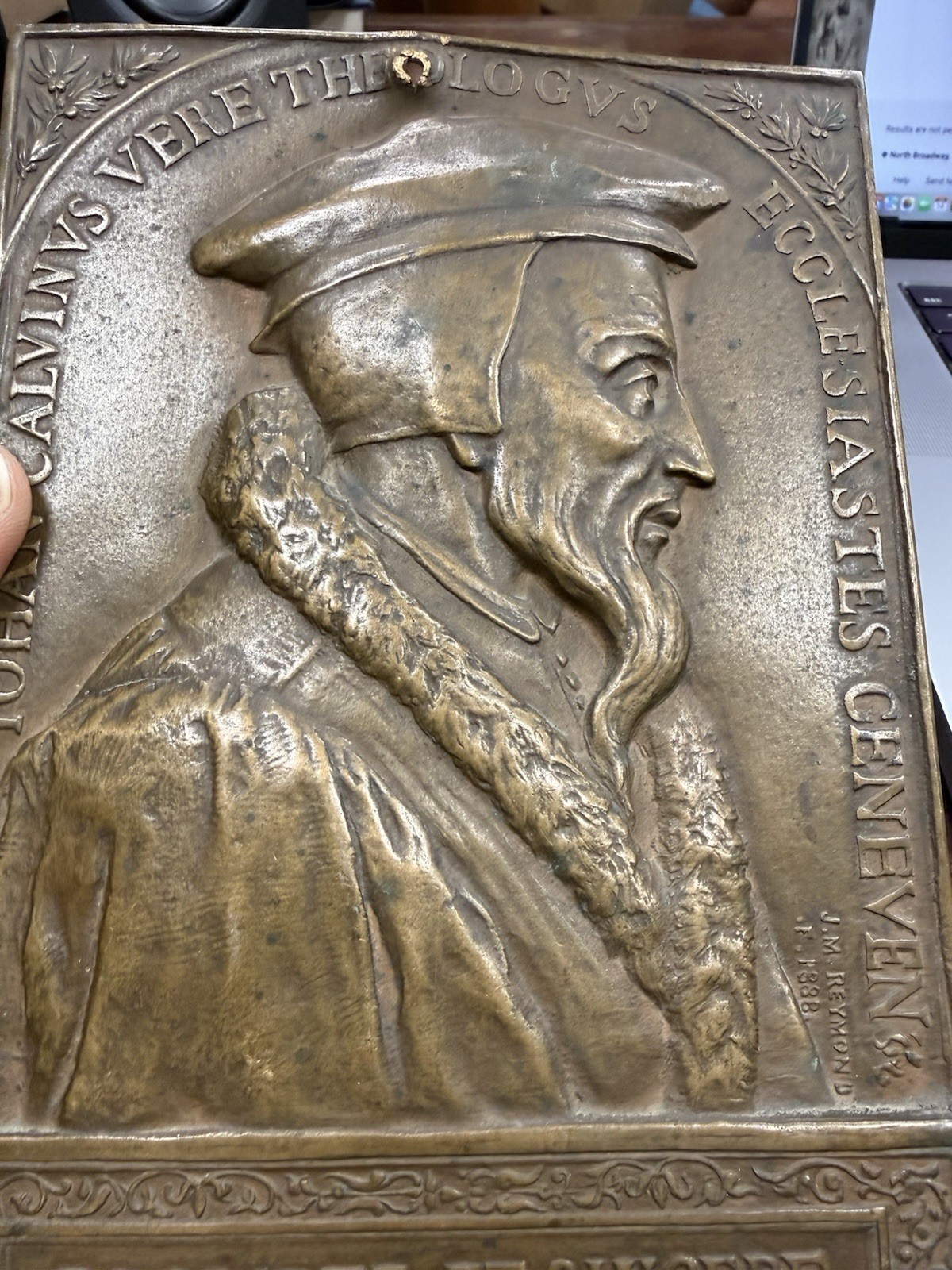 1888 Antique Plaque John Calvin By J Maurice Reymond Prompte Et Sincere Rare!
