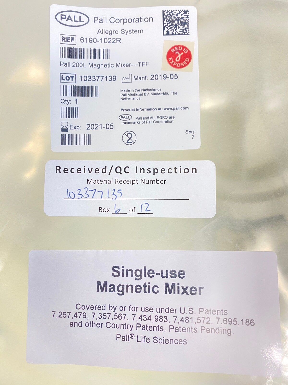 CYTIVA PALL Allegro Magnetic Mixer Single-Use 200L Biocontainer TFF 6190-1022R