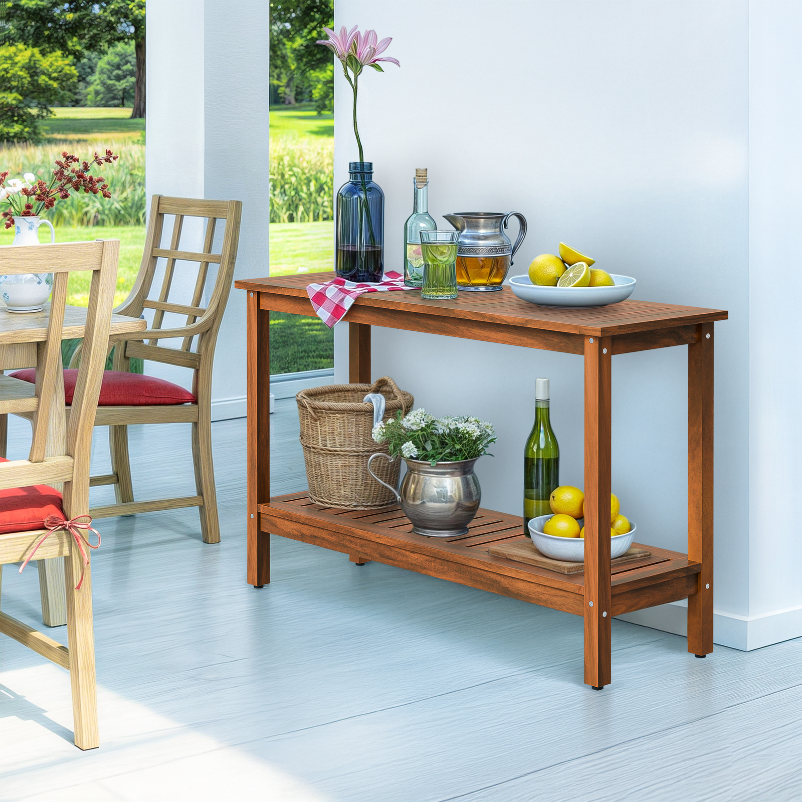 48in Console Table In/Outdoor Multifunctional Buffet Bar Storage Organizer