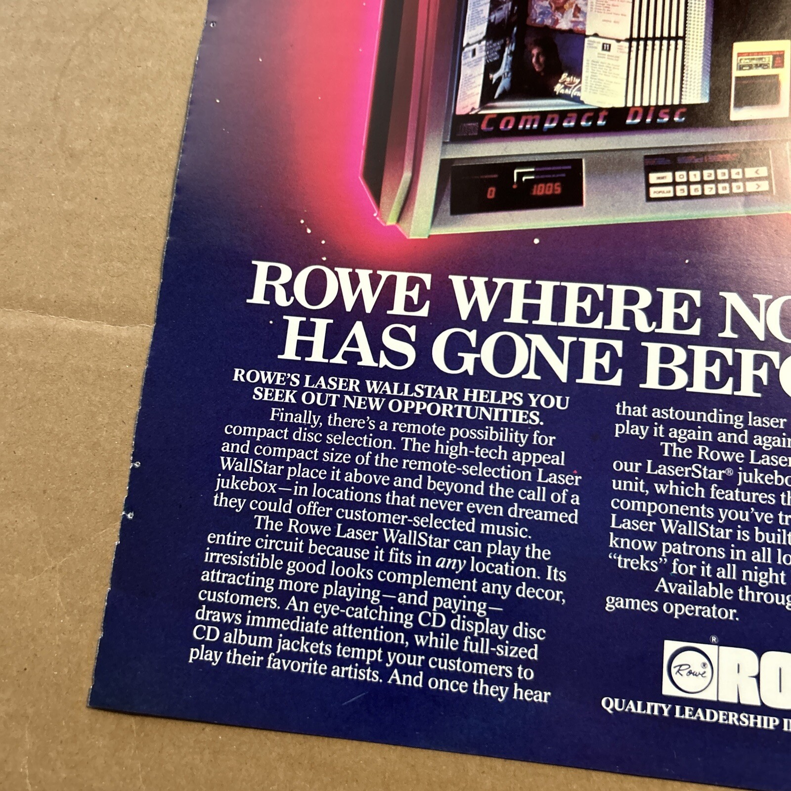 original Ad 11-8" Rowe Jukebox FLYER Laser Wallstar