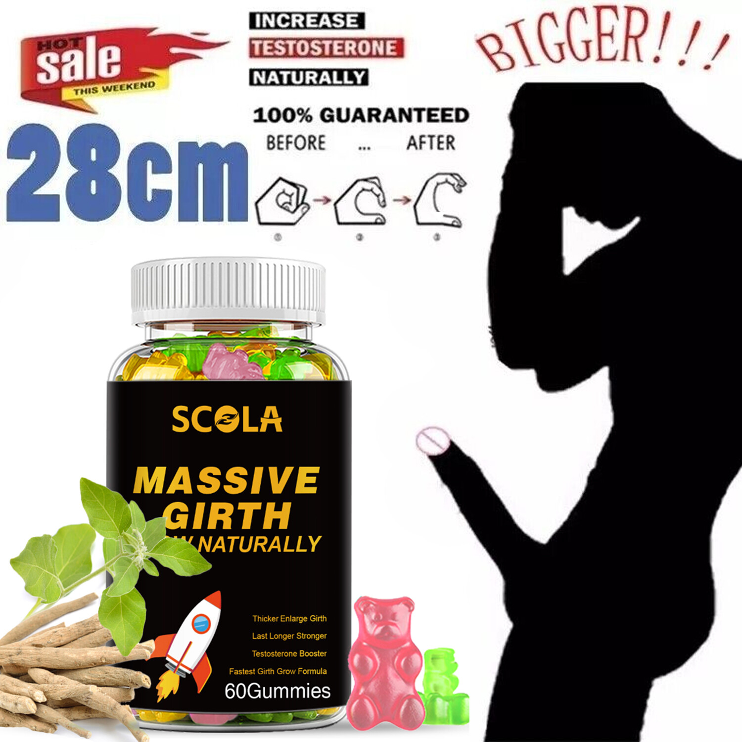 Male Enhancing 60 Gummies Massive Girth Enlargement Support Testosterone Extreme