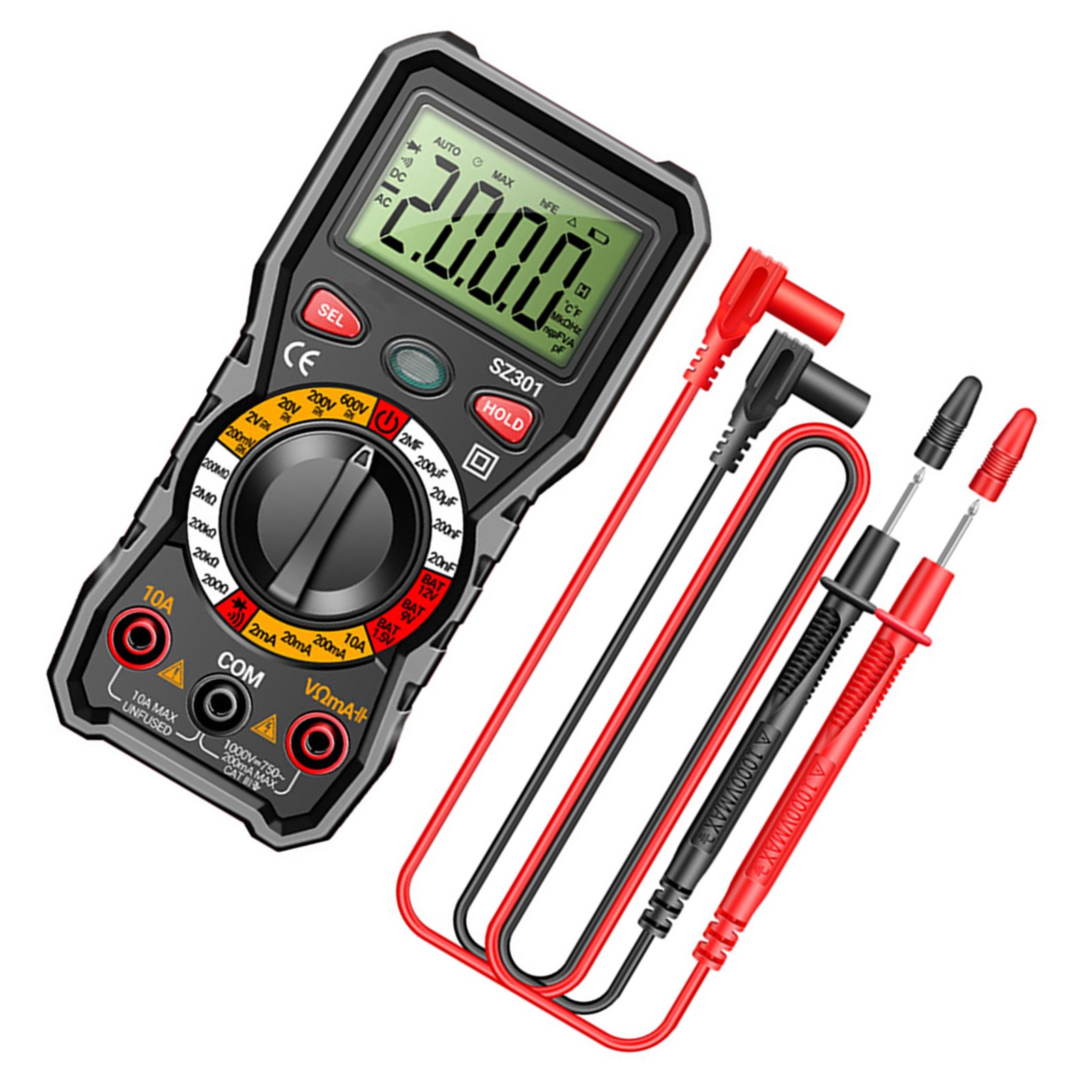 Auto-Ranging Digital Multimeter 200mV-600V 0Ω-200MΩ Capacitance Diode Safety