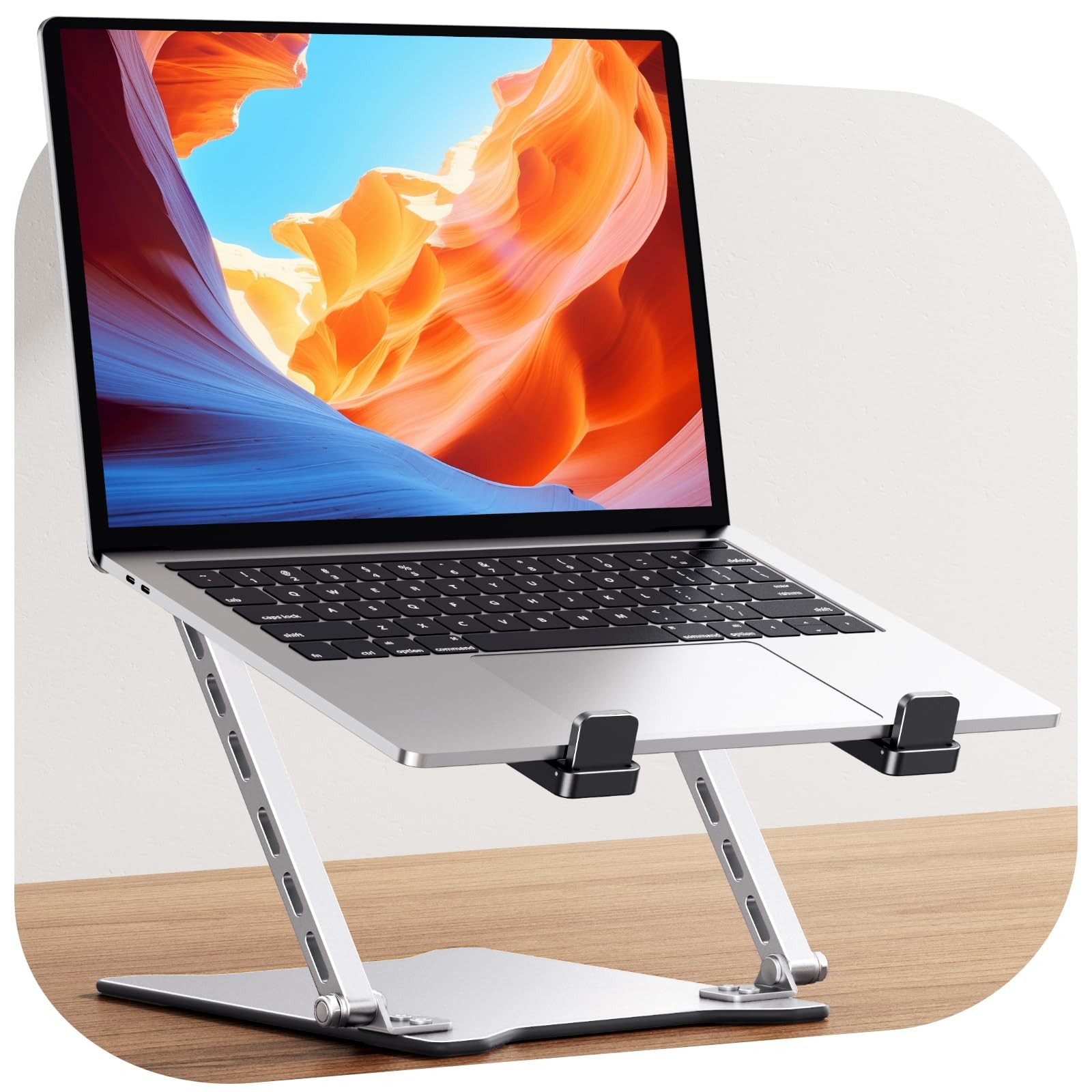 Ultra-Slim Portable Laptop Stand for Desk, Height Adjustable & Dual-Bar Suppo...