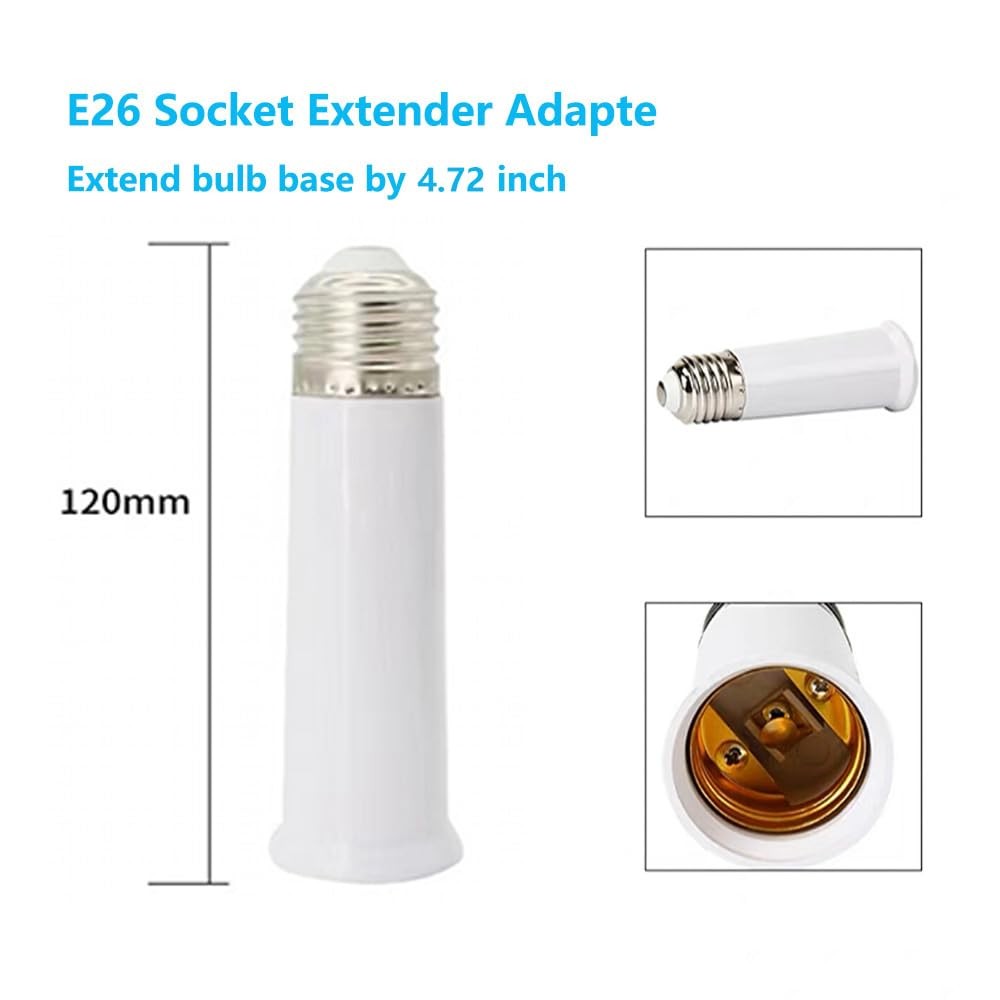 E26 Socket Extender, Standard Medium Base, 4.72 inch Extension white