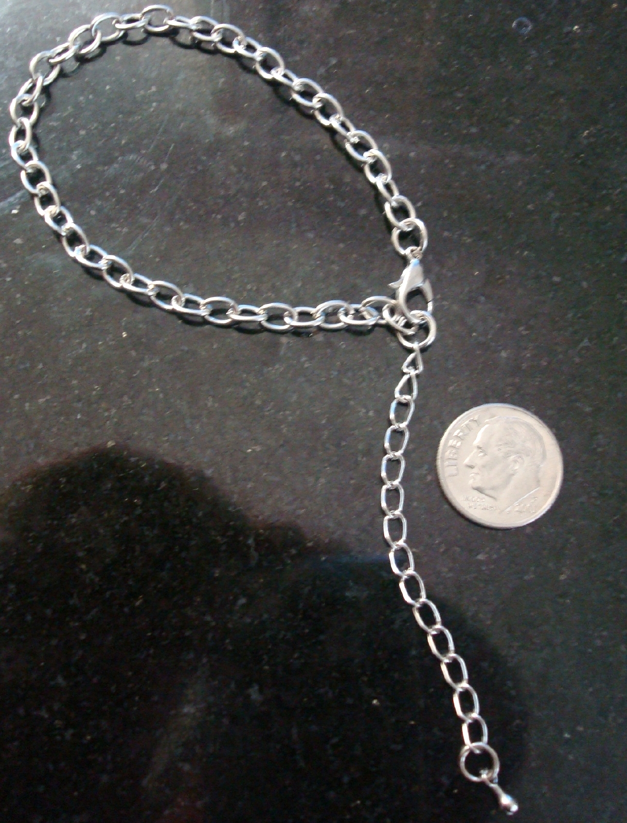 White gold plate 8"cable link charm bracelet anklet chain w 2.5" extender PCH053