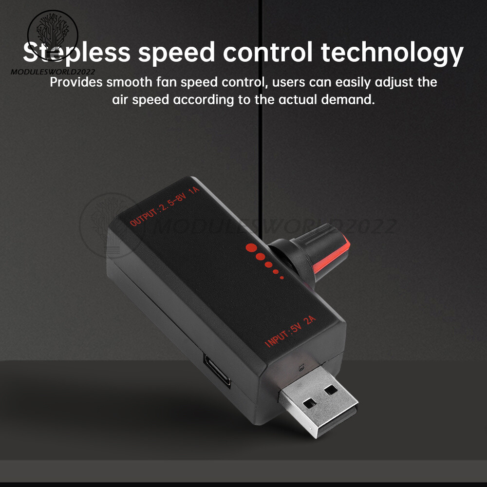 5W DC5V2A Fan Controller Stepless Speed Control w/ Switch USB Protection Type-C