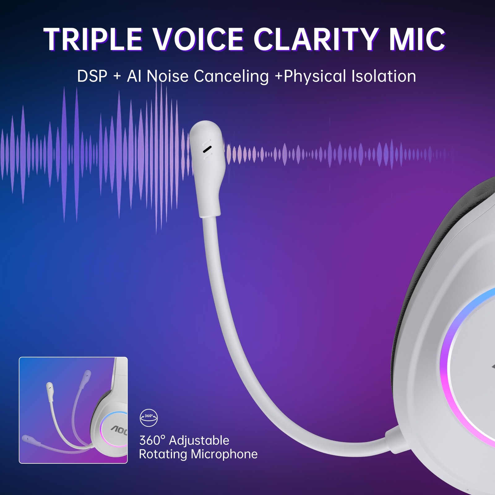 AOC Wireless Gaming Headset Compatible with ps5/4, PC, USB-C & White