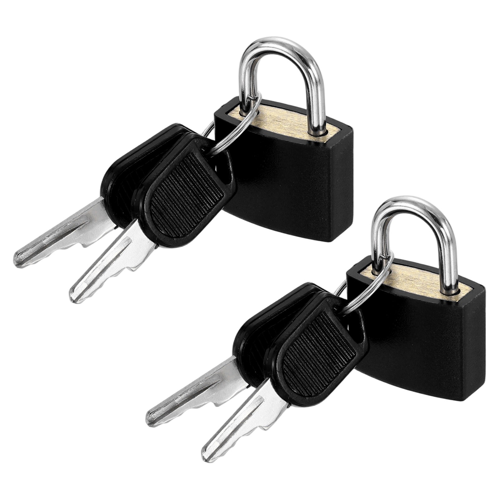 2Pcs 3/4" 1.3" Length Keyed Padlock ABS Covered Brass Luggage Lock Black