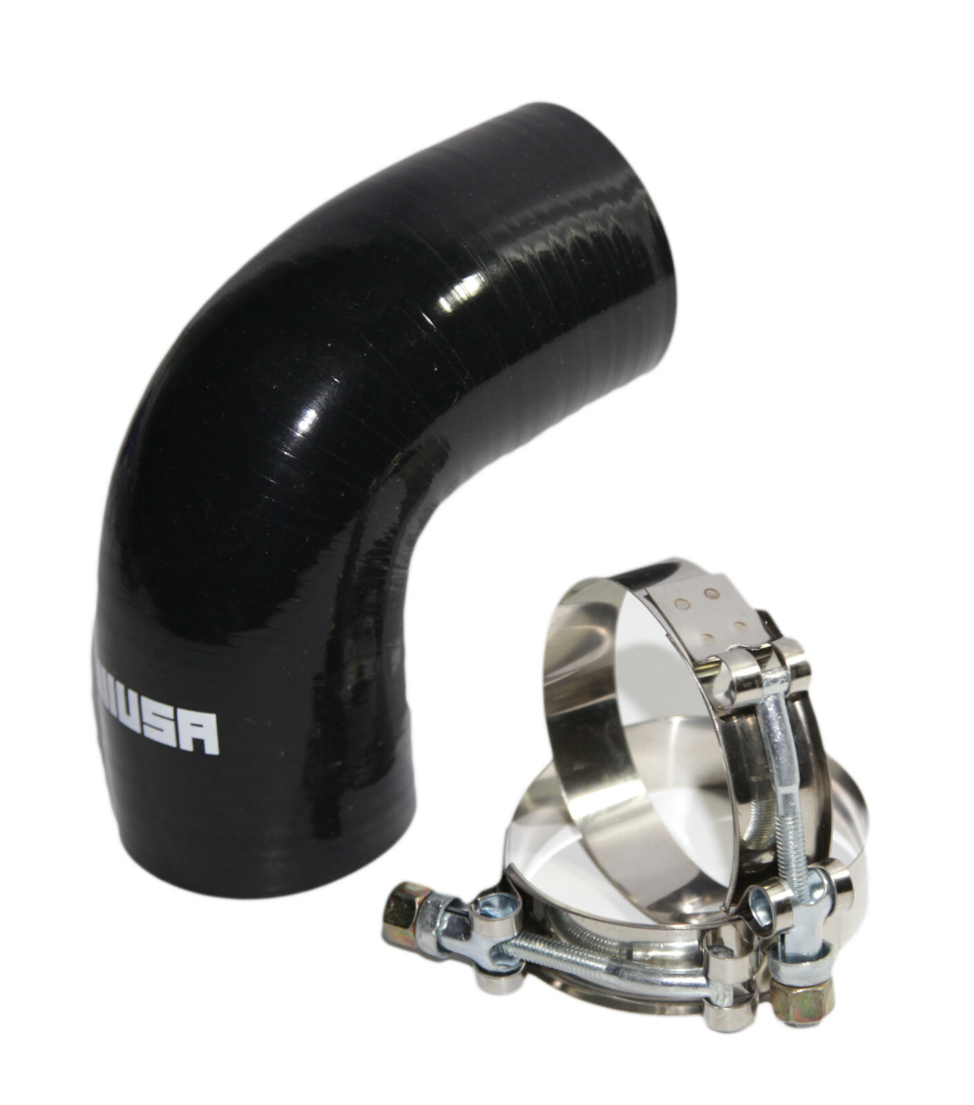 Universal BLACK 4PLY 1x90 Degree 2.0"ID Silicone+2xStainles Steel T-clamp