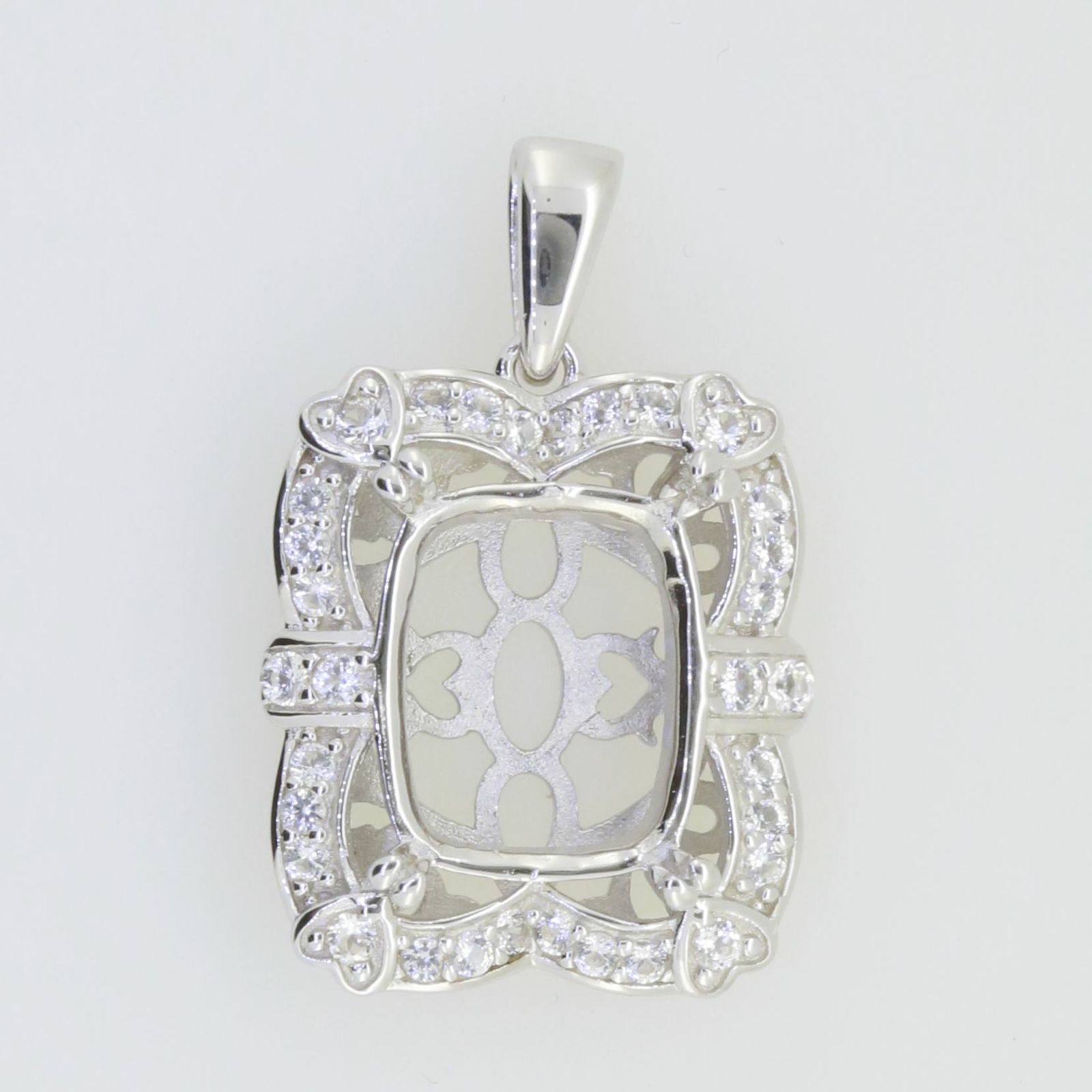 Sterling Silver Semi Mount Pendant Setting Cushion CU 12X10mm White Topaz