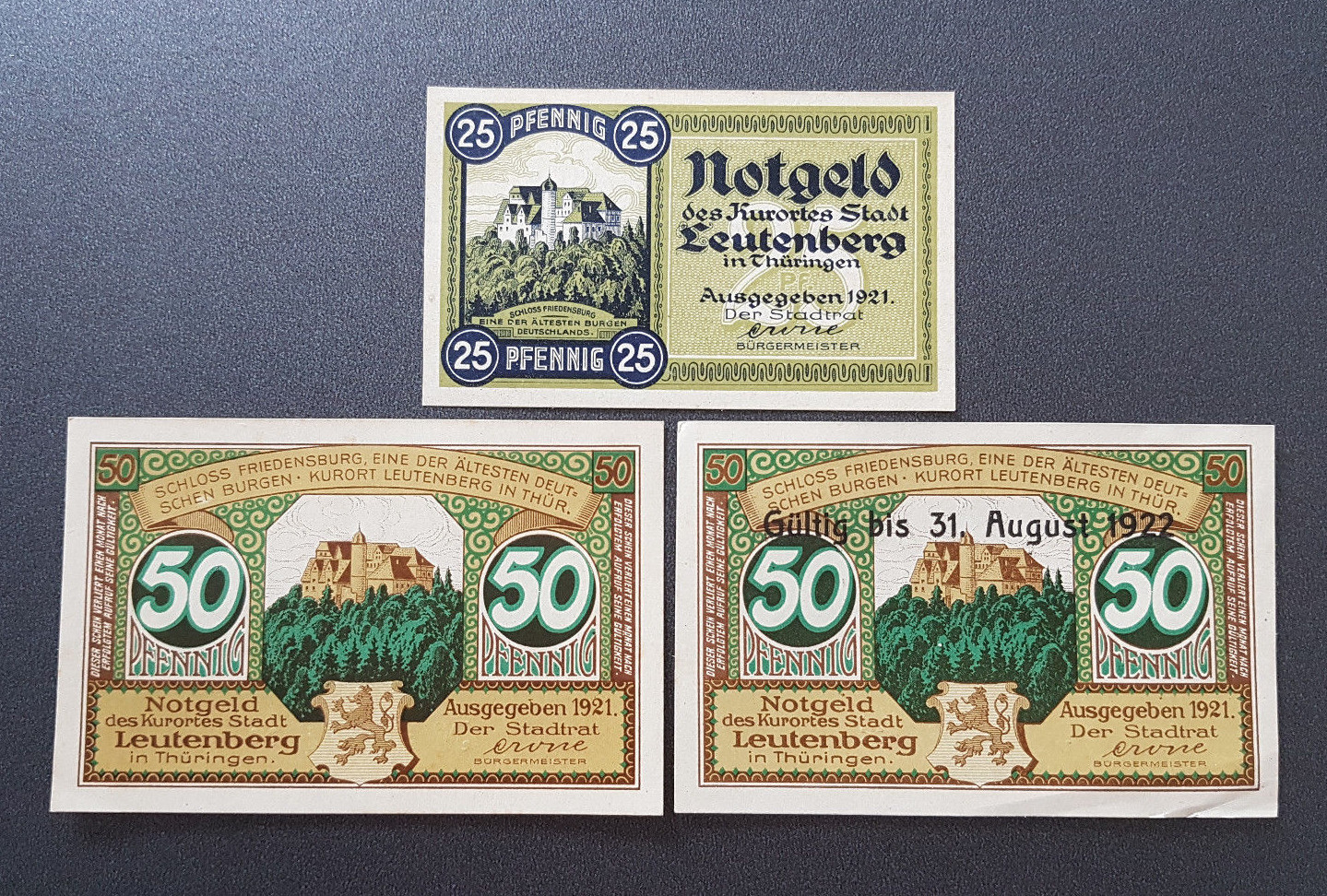 LEUTENBERG NOTGELD 25, 2x 50 PFENNIG 1921 EMERGENCY MONEY GERMANY (8630)