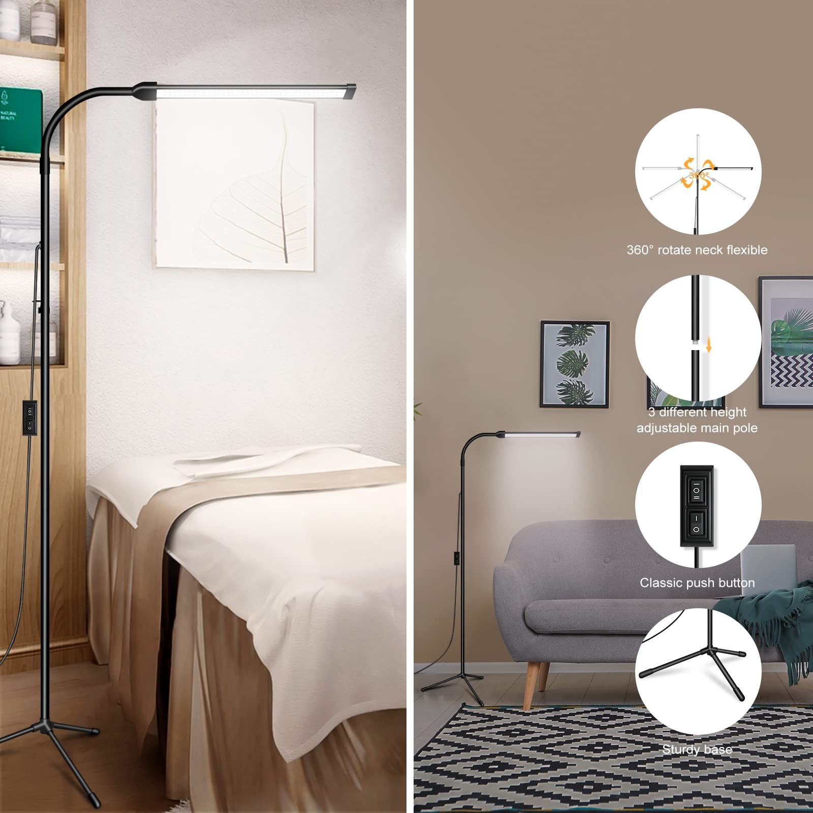 Bright LED Floor Lamp Adjustable Gooseneck Standing Eyelash Light for Eyelash