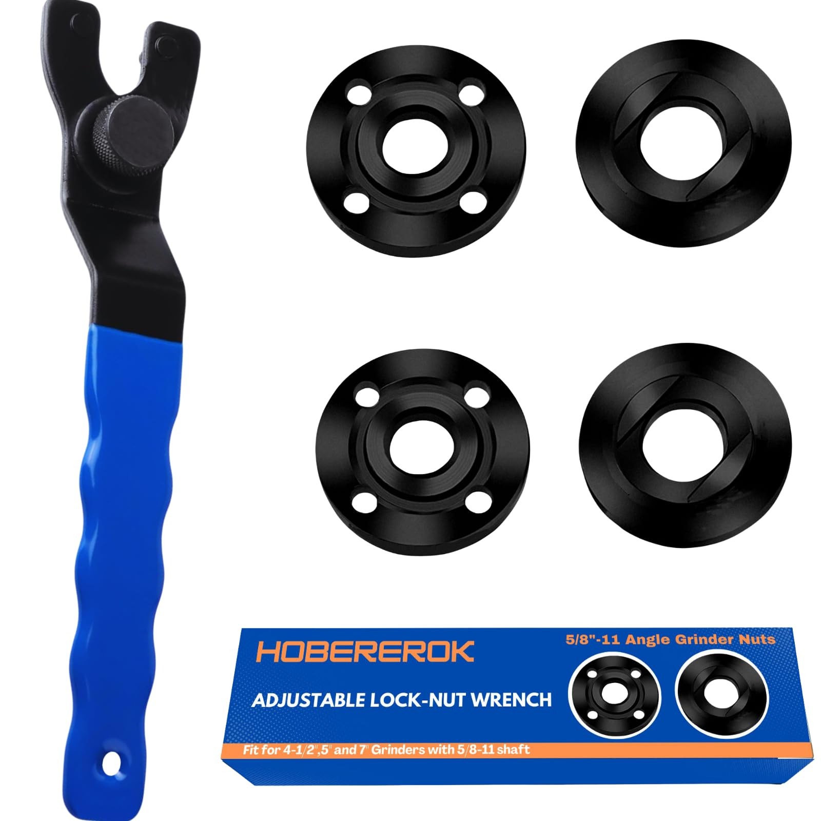 HOBEREROK Angle Grinder Wrench, Adjustable & Nut Kit (5PCS) –...