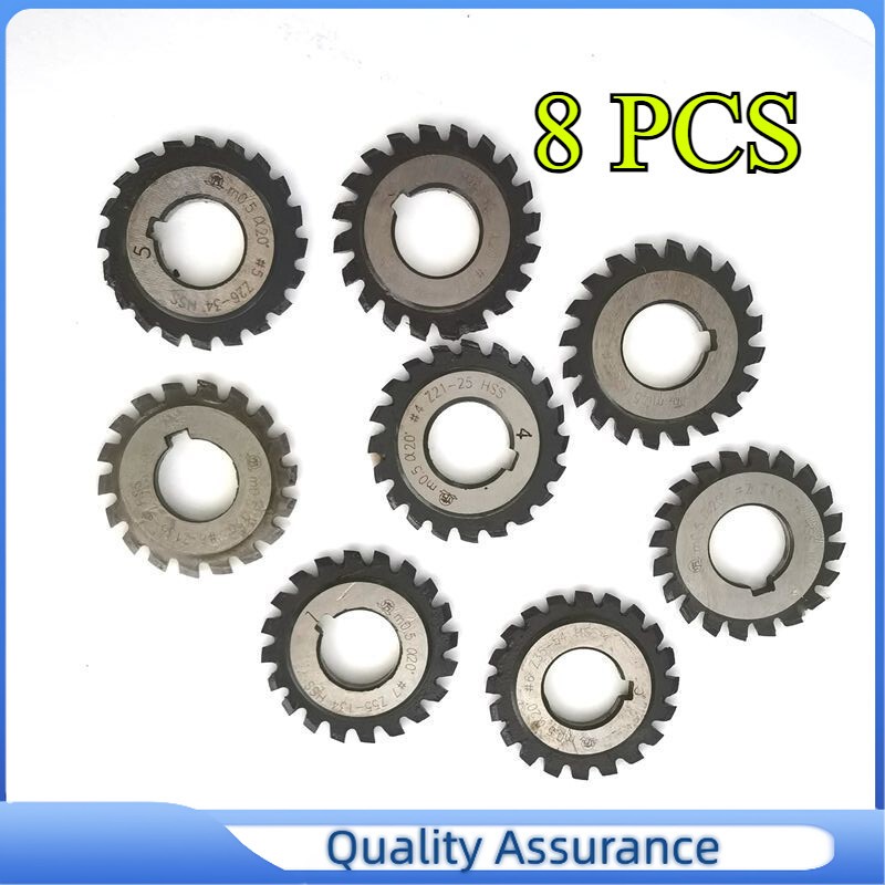 8PC Module PA20 M0.5~M1-M1.5-M2-M3 Involute Gear Cutter 20° Angel Bore16~135