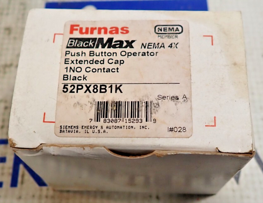 New Furnas 52PX8B1K Push Button Operator Extended Cap 1NO Contact NEMA 4X Black
