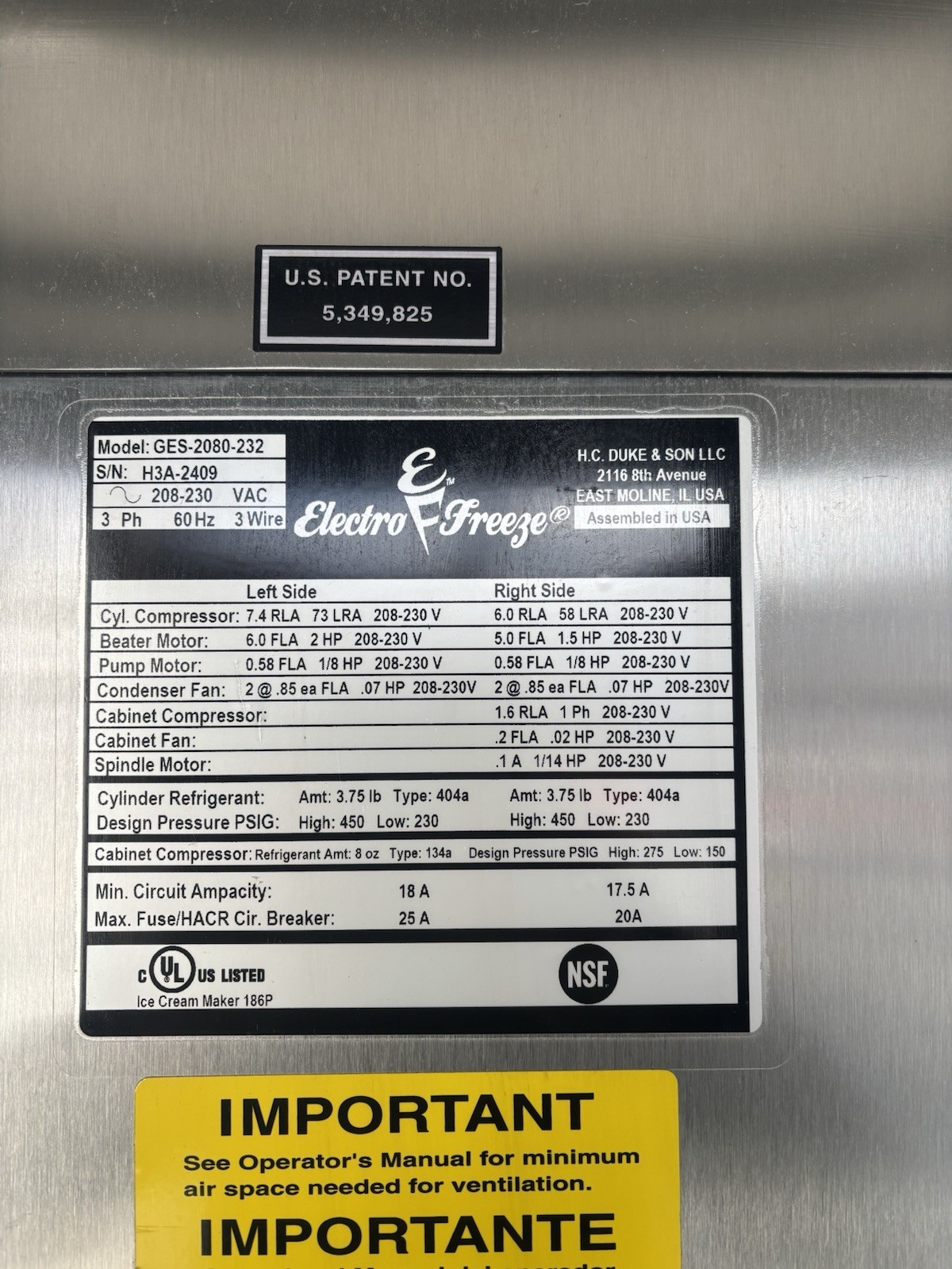 Electro Freeze GES-2080 Soft Serve Ice Cream Machine 2022 High Capacity