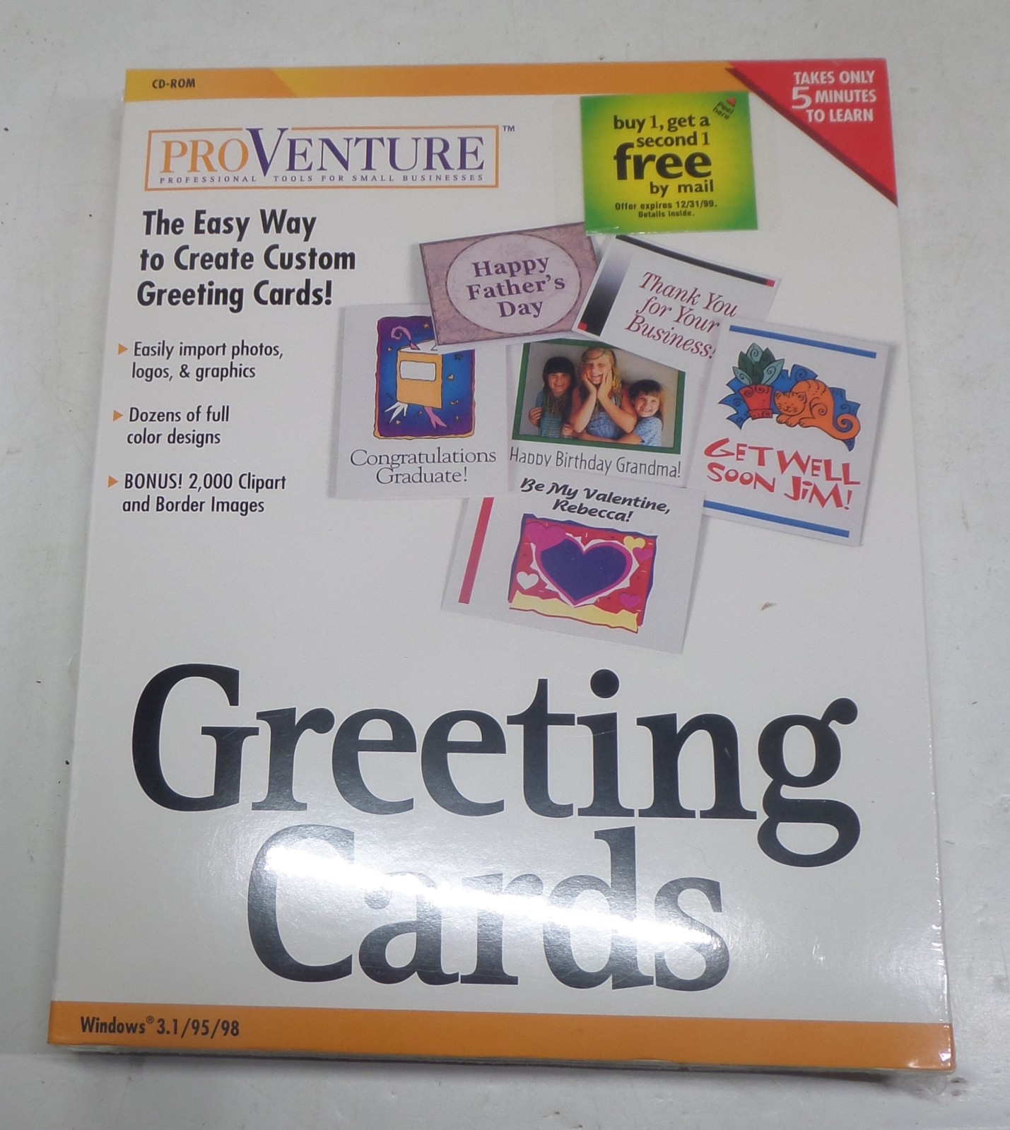 vintage computer software Greeting Cards ProVenture Windows 3.1/95/98 sealed