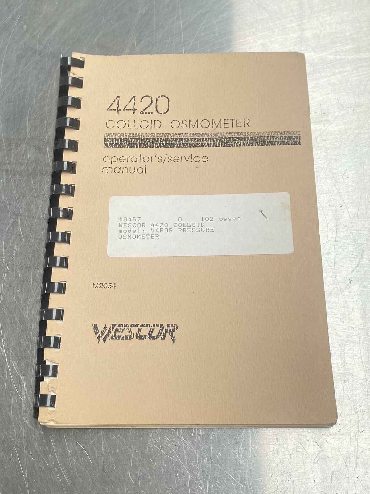 Wescor 4420 Colloid Osmometer - Users Manual /Instructions Book