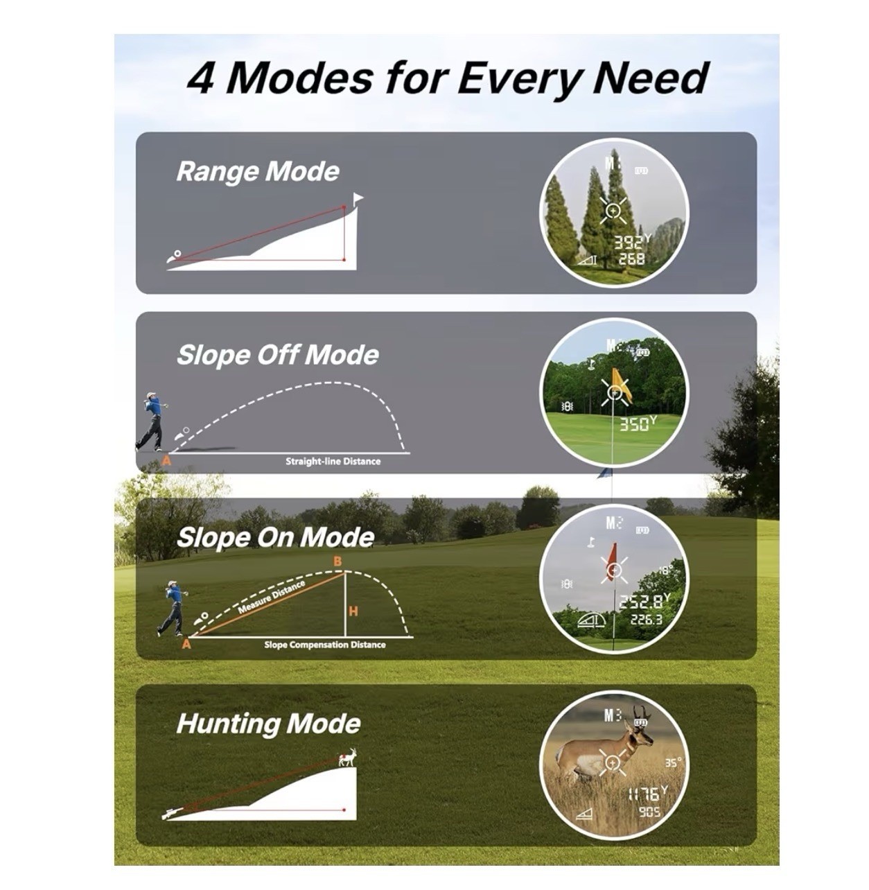 Golf Rangefinder Slope Switch 1200/1500 yards W/Magnetic Mount