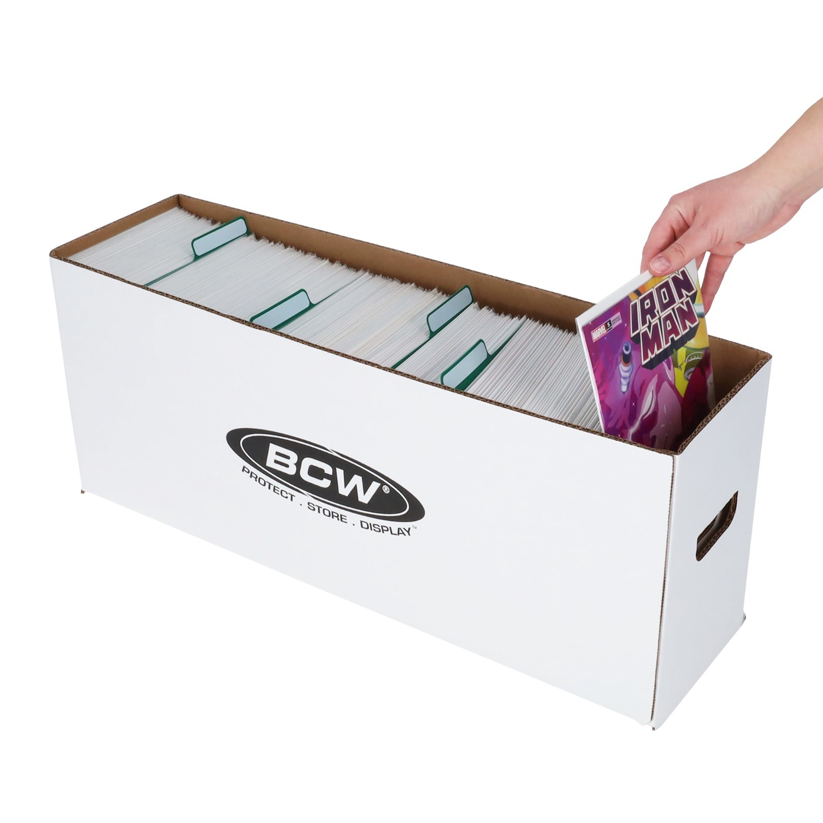 5 Long Comic Book Cardboard Storage Boxes Hold 250-300 Current /Silver + Divider