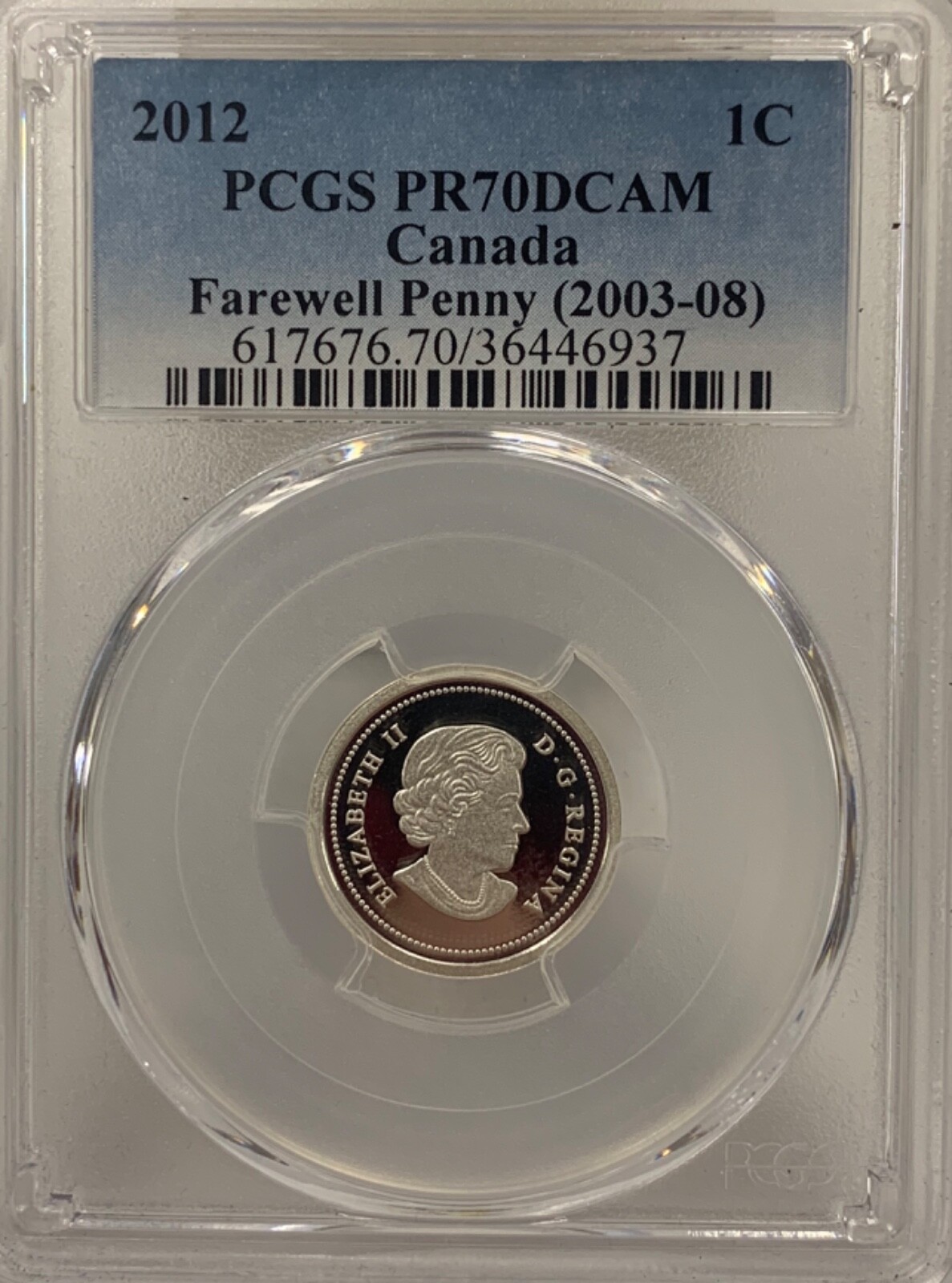 2012 PCGS 1c cent farewell penny Canada PR 70 Dcam